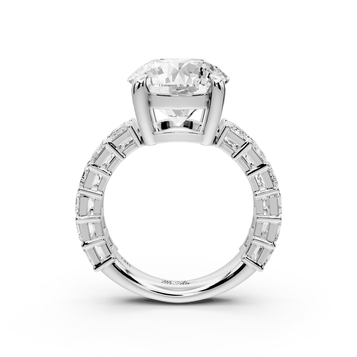 Violetta - 4ct 14k white gold round diamond with emerald cut accent stones engagement ring - Mr. Alex Jewelry
