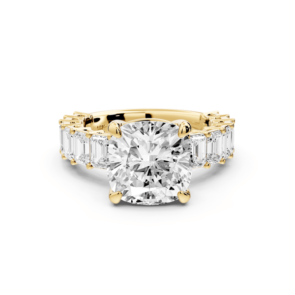 Violetta - 4ct 14k yellow gold cushion diamond with emerald cut accent stones engagement ring - Mr. Alex Jewelry