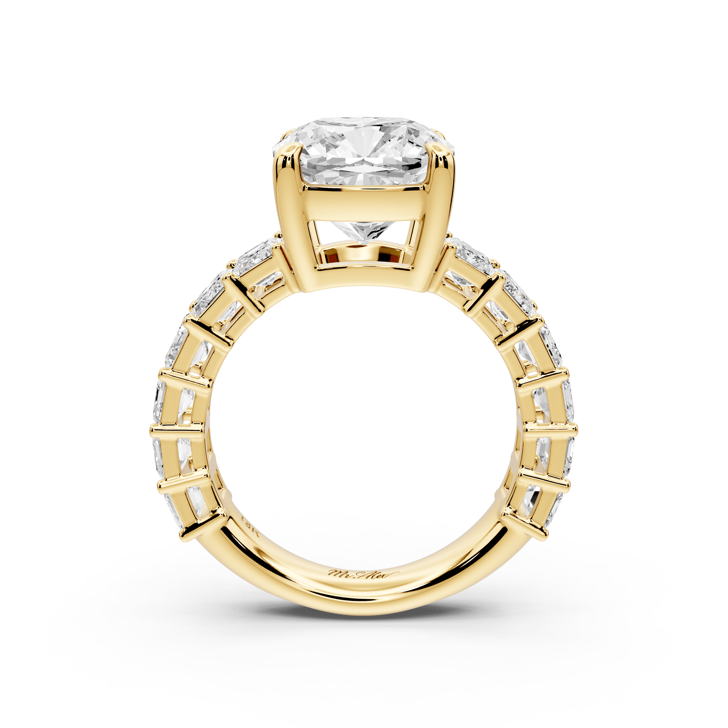 Violetta - 4ct 14k yellow gold cushion diamond with emerald cut accent stones engagement ring - Mr. Alex Jewelry