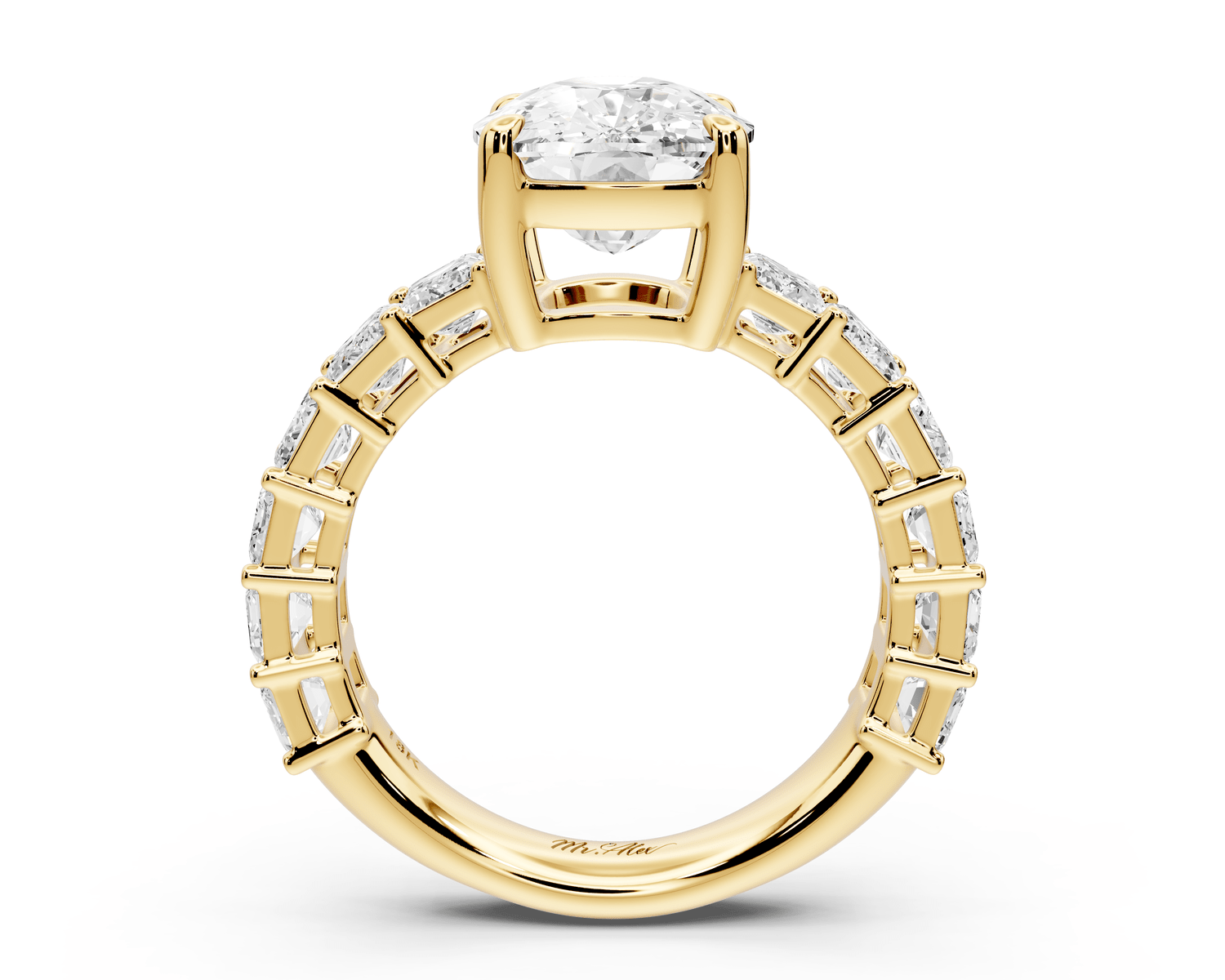 Violetta - 4ct 14k yellow gold ecushion diamond with emerald cut accent stones engagement ring - Mr. Alex Jewelry