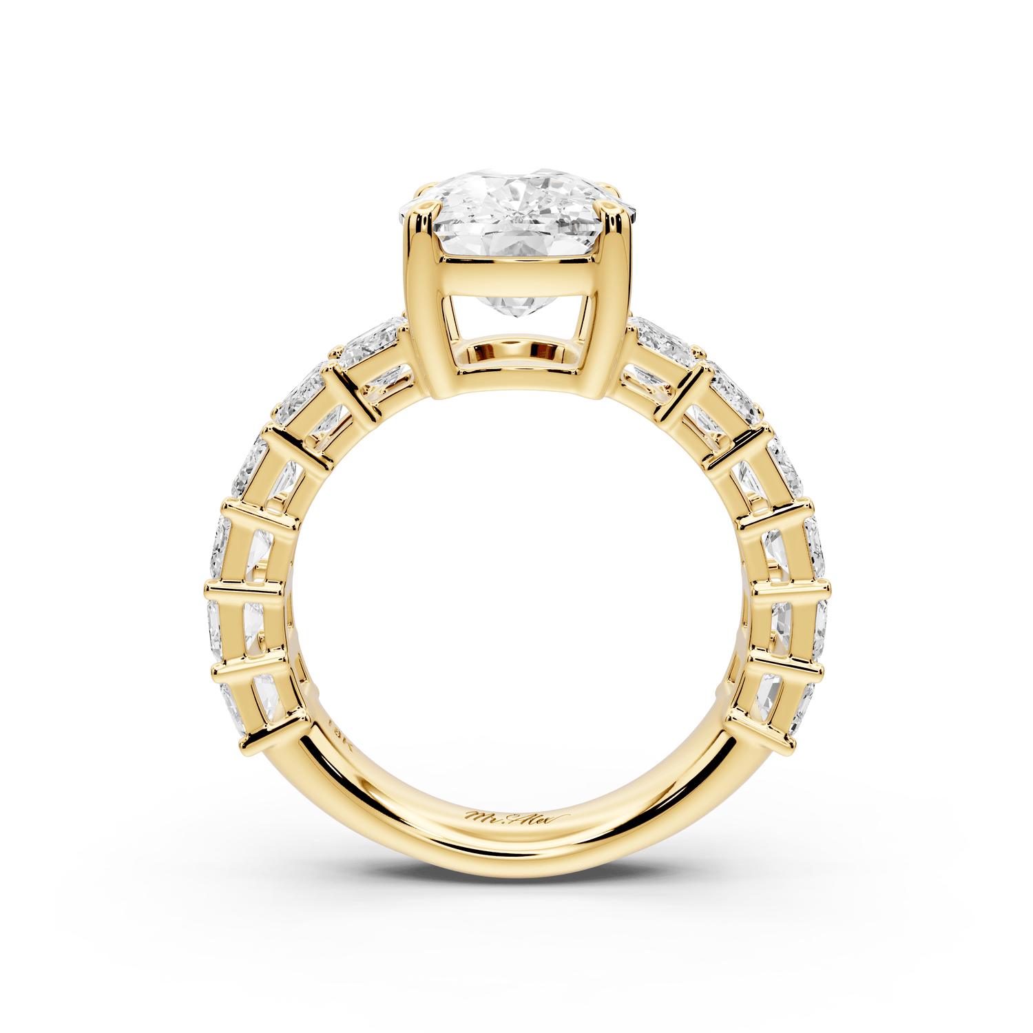 Violetta - 4ct 14k yellow gold ecushion diamond with emerald cut accent stones engagement ring - Mr. Alex Jewelry