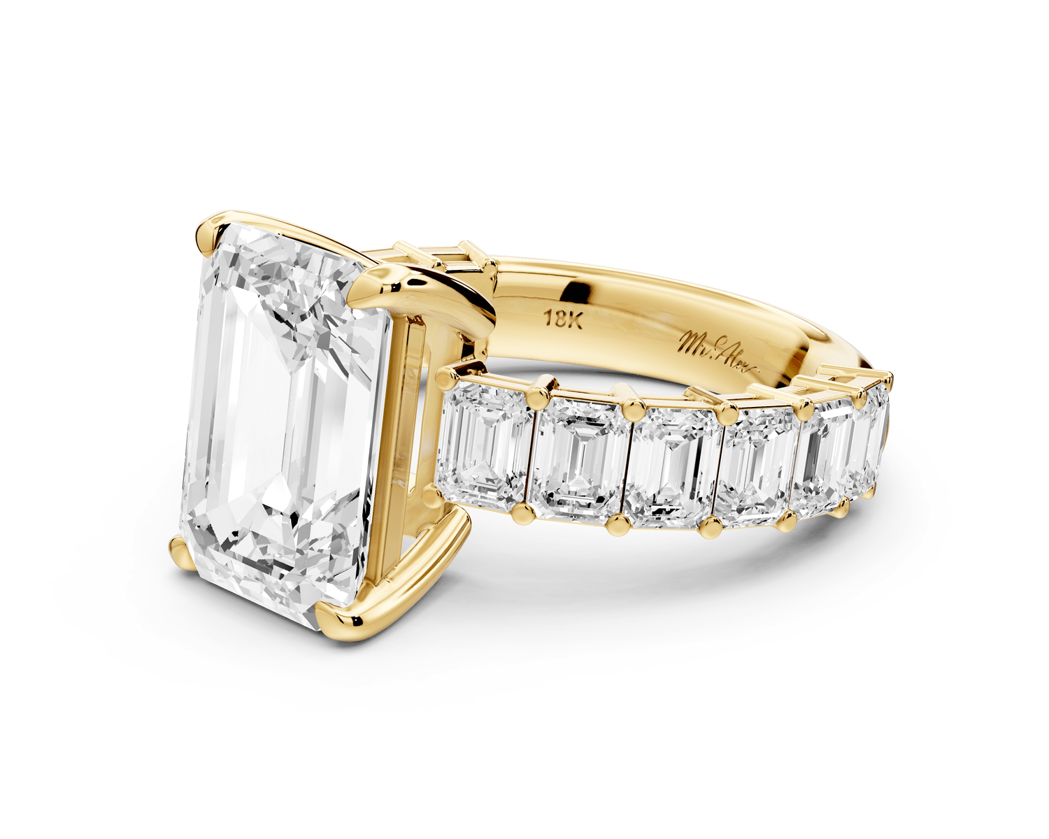 Violetta - 4ct 14k yellow gold emerald diamond with emerald cut accent stones engagament ring - Mr. Alex Jewelry