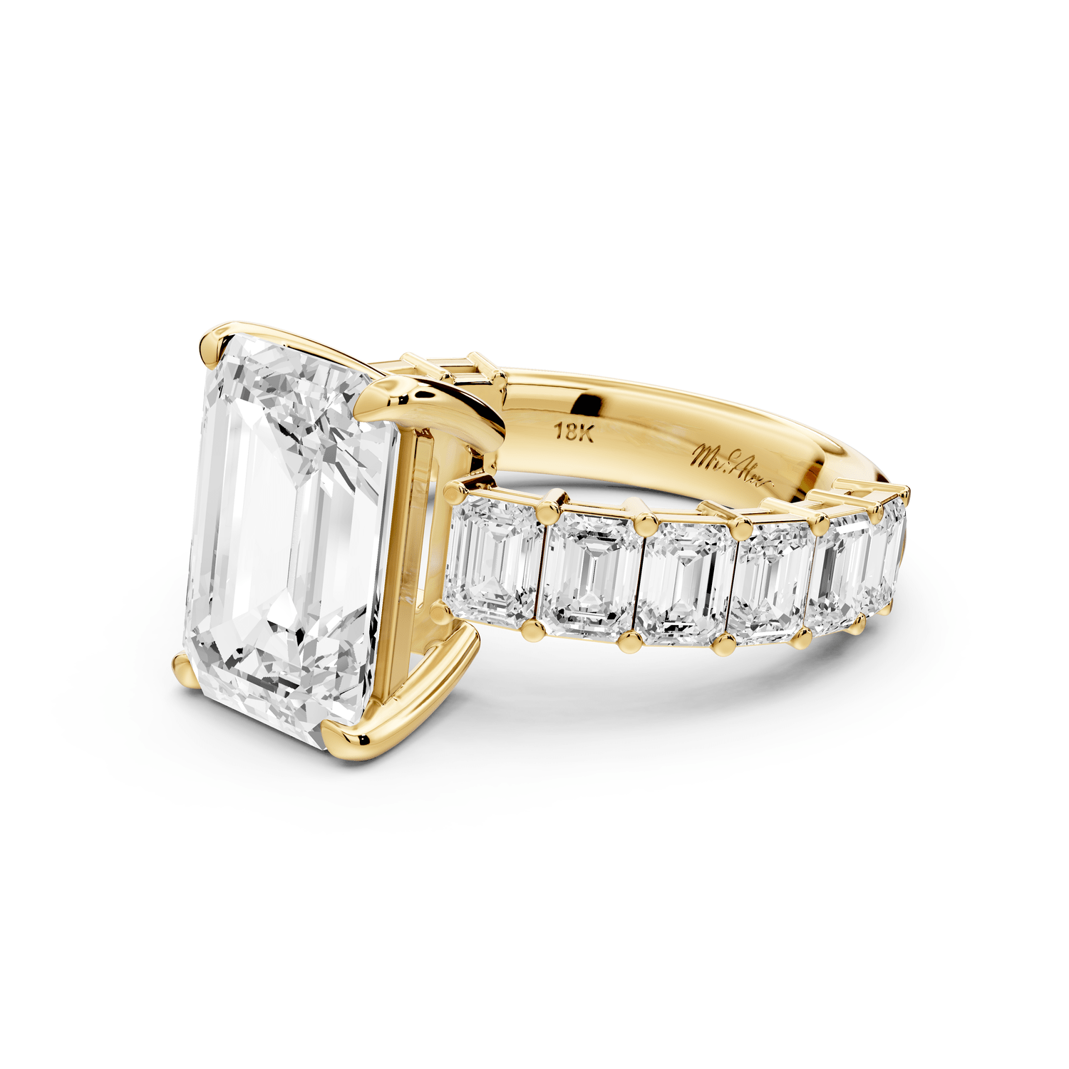 Violetta - 4ct 14k yellow gold emerald diamond with emerald cut accent stones engagament ring - Mr. Alex Jewelry