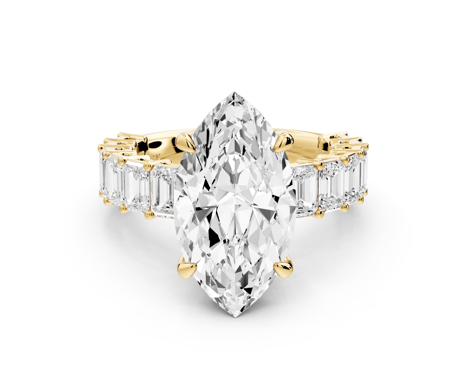 Violetta - 4ct 14k yellow gold marquise diamond with emerald cut accent stones engagement ring - Mr. Alex Jewelry