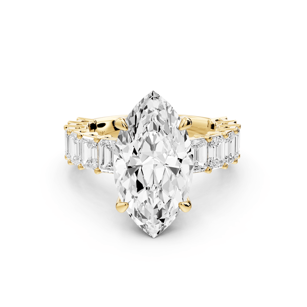 Violetta - 4ct 14k yellow gold marquise diamond with emerald cut accent stones engagement ring - Mr. Alex Jewelry
