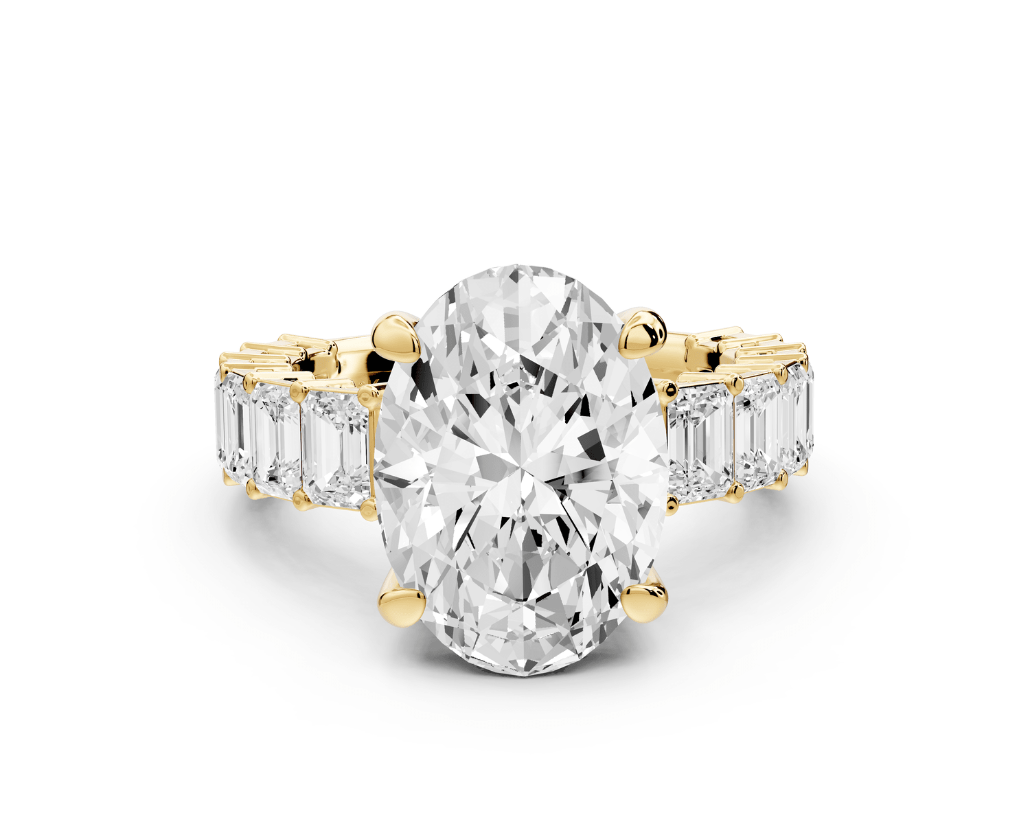Violetta - 4ct 14k yellow gold oval diamond with emerald cut accent stones engagament ring - Mr. Alex Jewelry