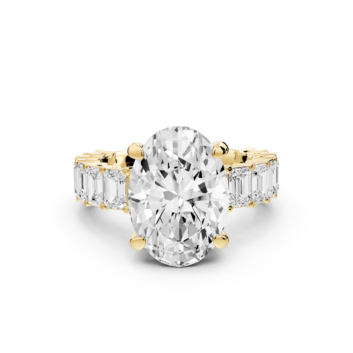 Violetta - 4ct 14k yellow gold oval diamond with emerald cut accent stones engagament ring - Mr. Alex Jewelry