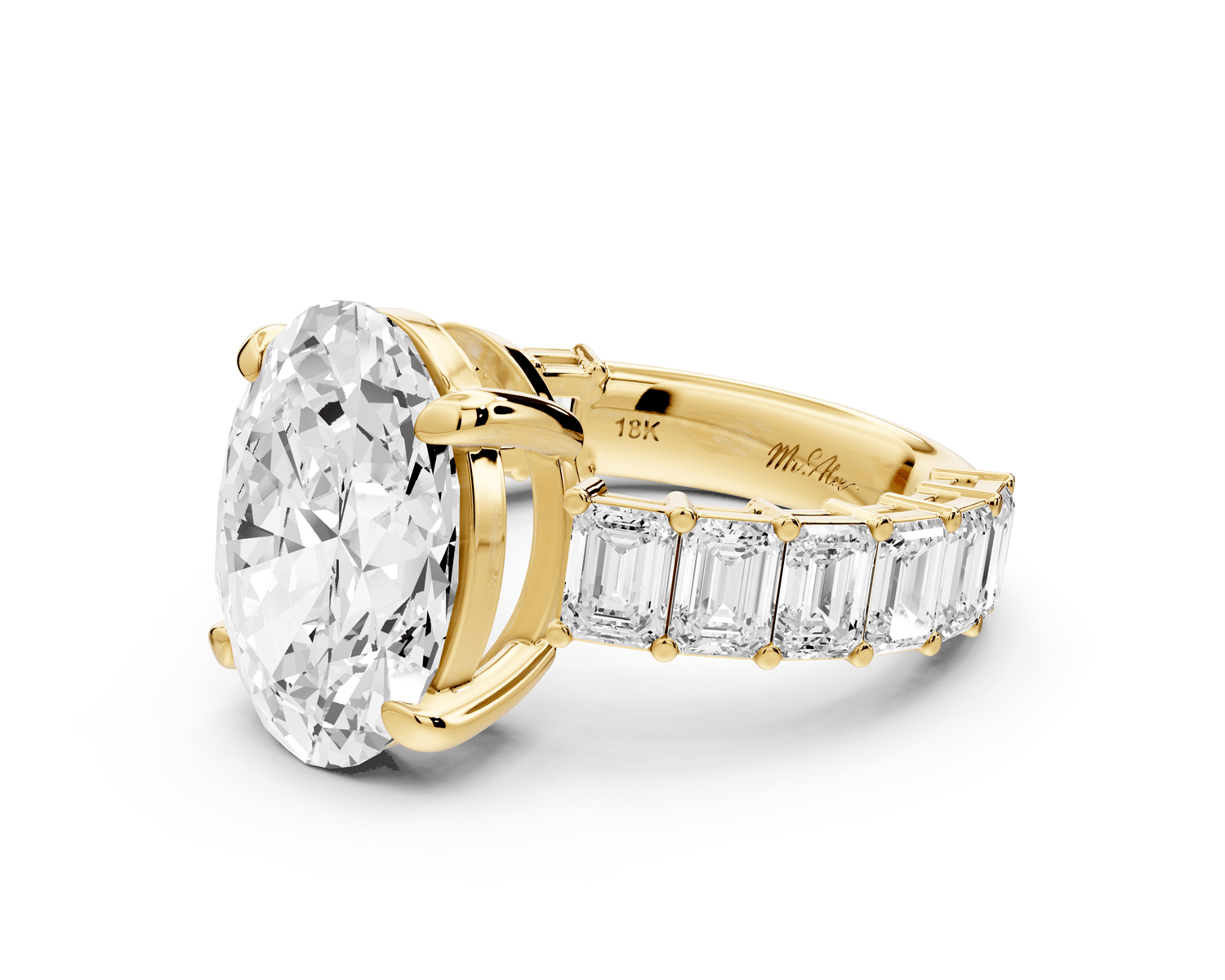 Violetta - 4ct 14k yellow gold oval diamond with emerald cut accent stones engagament ring - Mr. Alex Jewelry