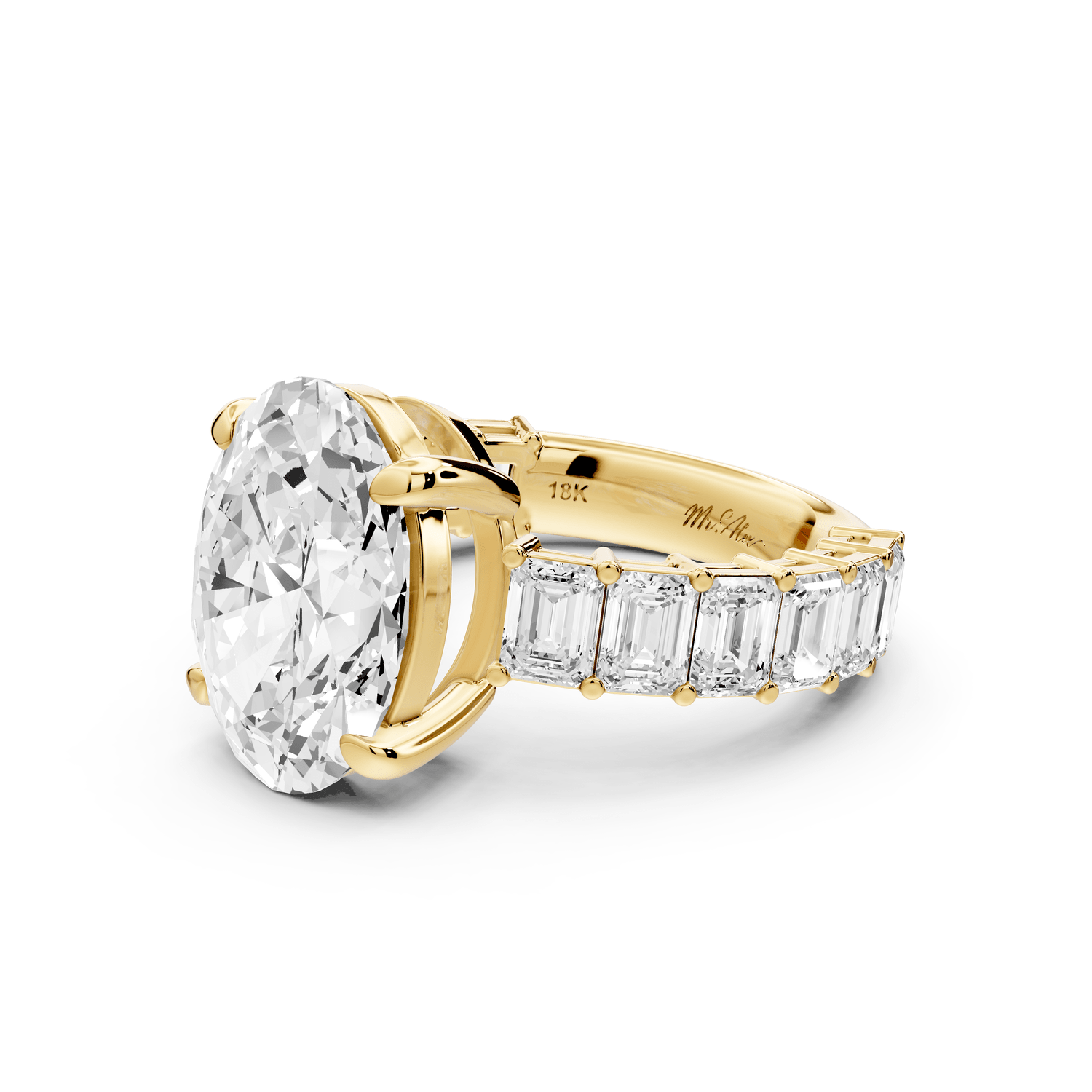 Violetta - 4ct 14k yellow gold oval diamond with emerald cut accent stones engagament ring - Mr. Alex Jewelry