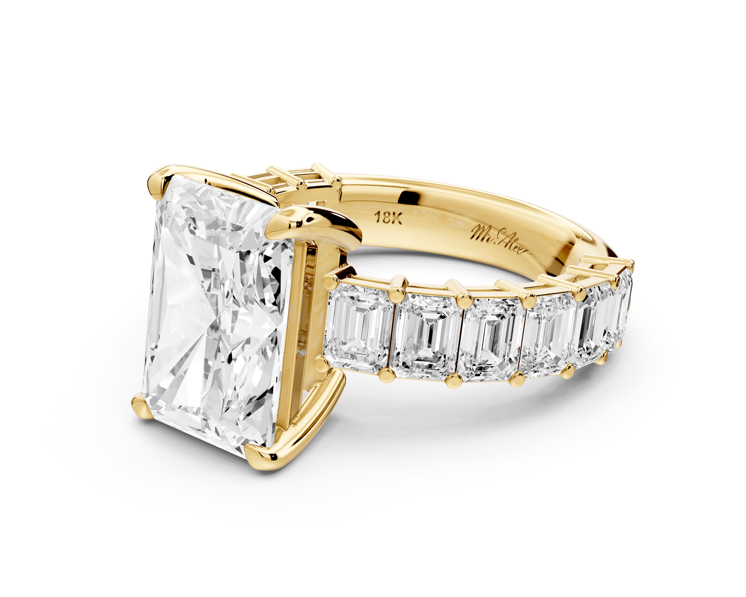 Violetta - 4ct 14k yellow gold radiant diamond with emerald cut accent stones engagement ring - Mr. Alex Jewelry