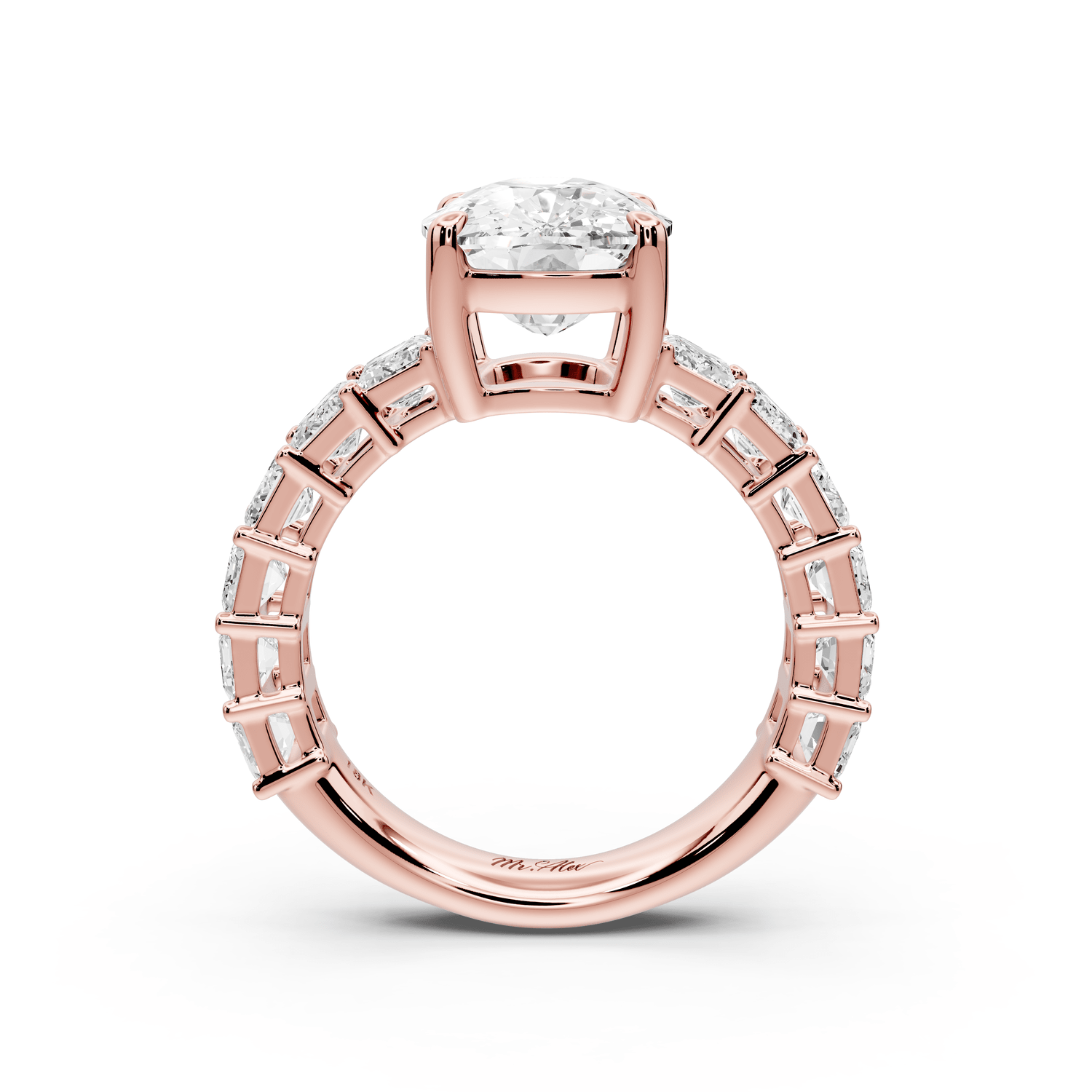 Violetta - 4ct 18k rose gold ecushion diamond with emerald cut accent stones engagement ring - Mr. Alex Jewelry