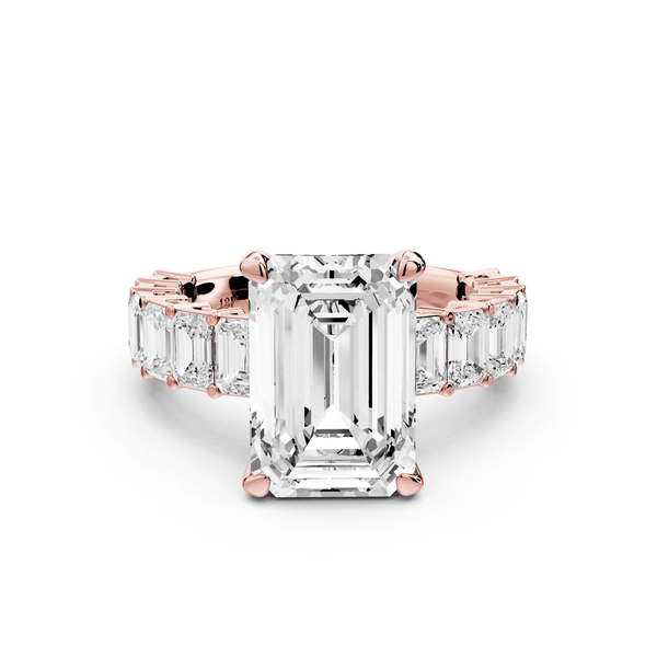 Violetta - 4ct 18k rose gold emerald diamond with emerald cut accent stones engagament ring - Mr. Alex Jewelry