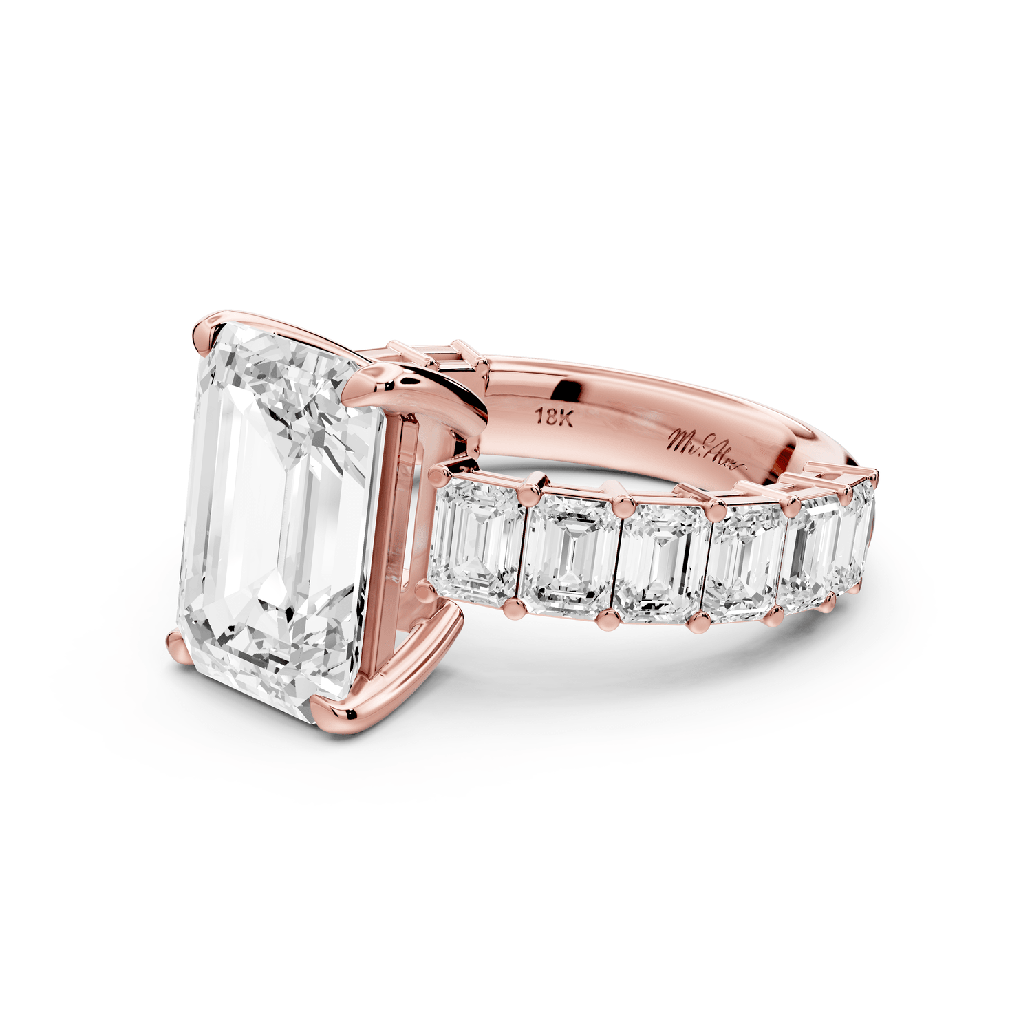 Violetta - 4ct 18k rose gold emerald diamond with emerald cut accent stones engagament ring - Mr. Alex Jewelry
