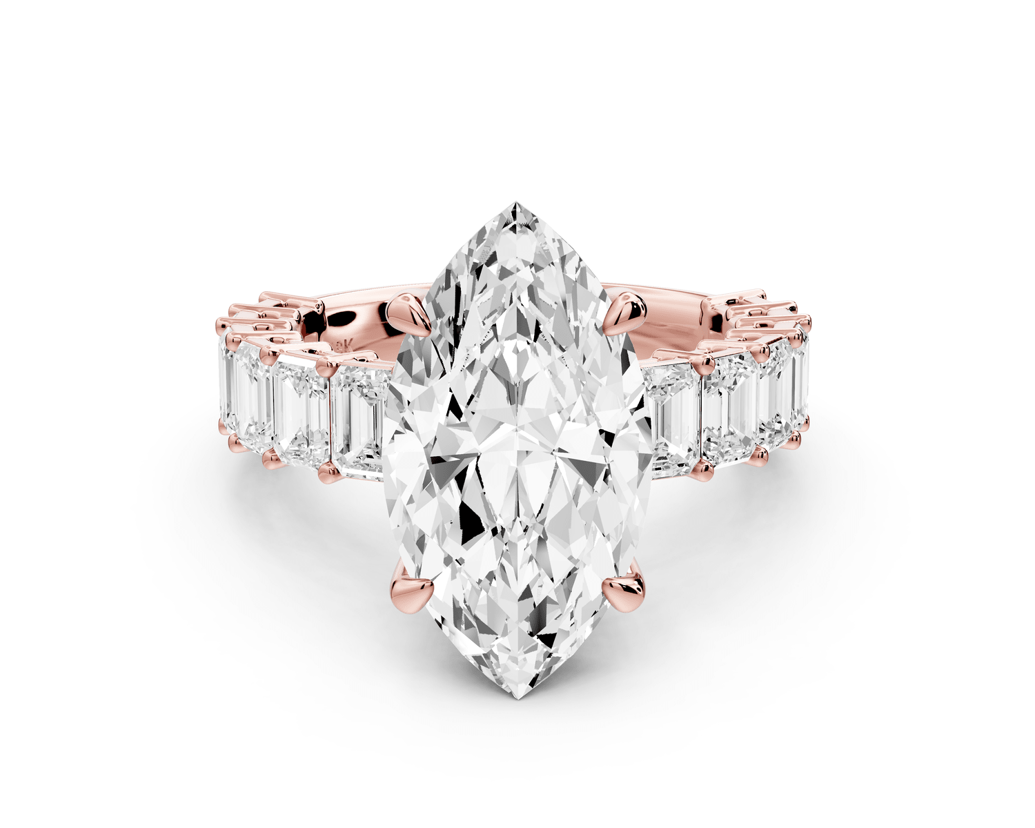 Violetta - 4ct 18k rose gold marquise diamond with emerald cut accent stones engagement ring - Mr. Alex Jewelry