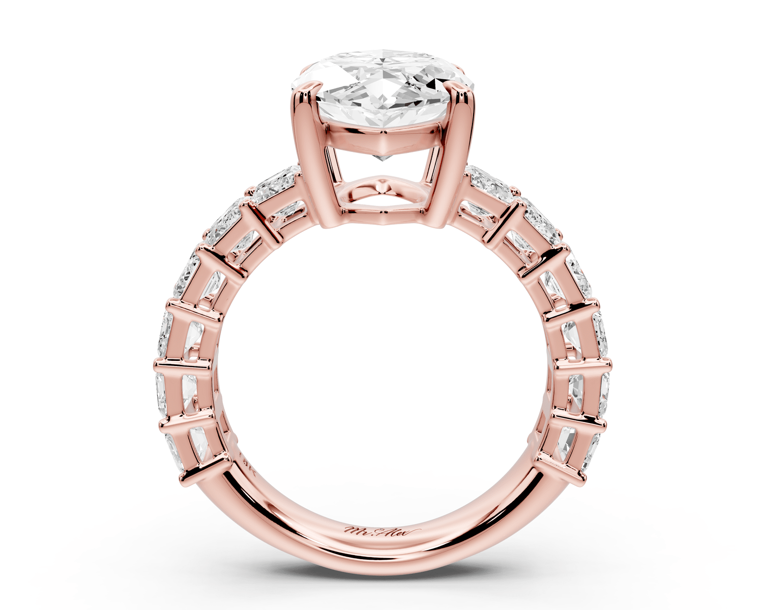Violetta - 4ct 18k rose gold marquise diamond with emerald cut accent stones engagement ring - Mr. Alex Jewelry