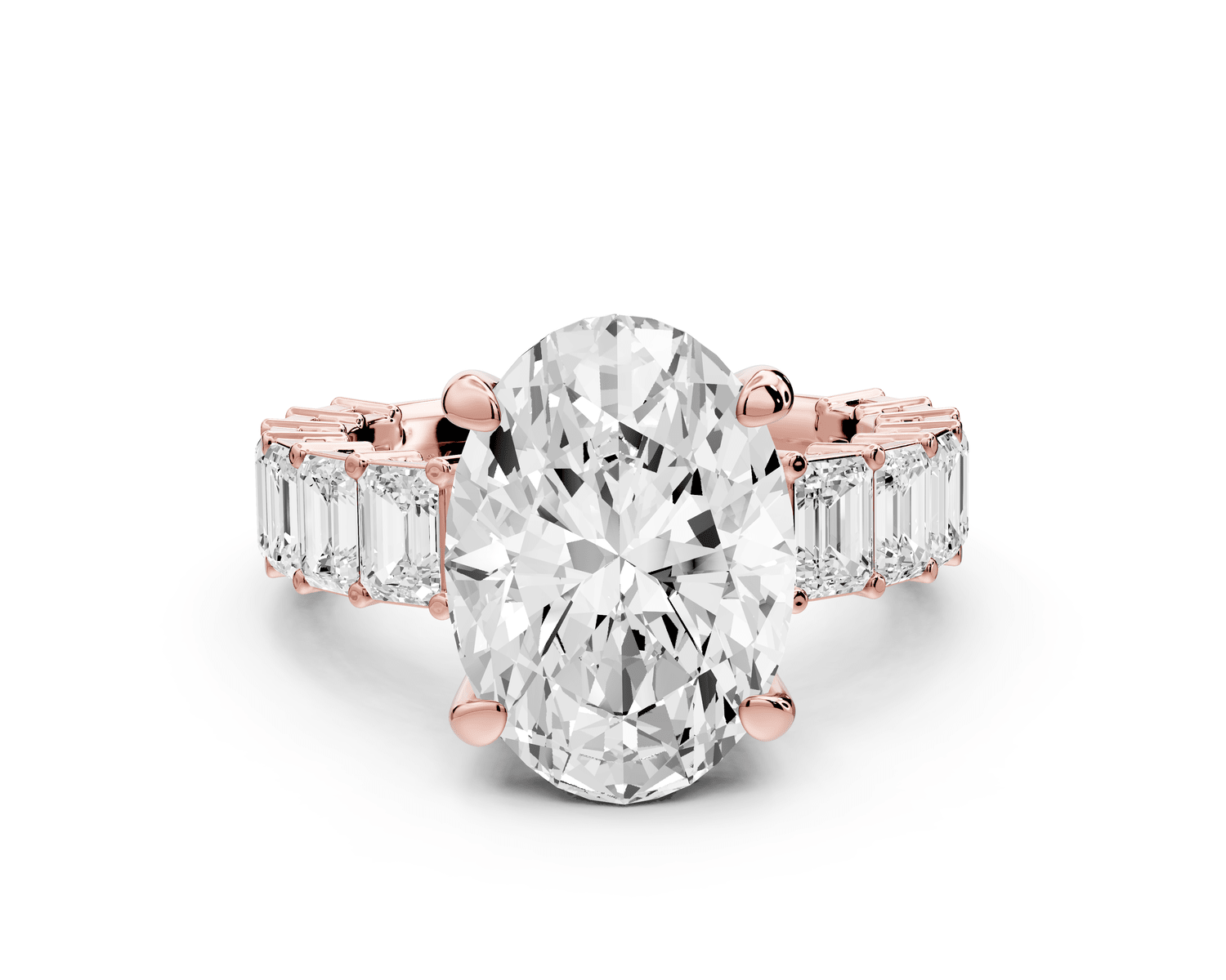 Violetta - 4ct 18k rose gold oval diamond with emerald cut accent stones engagament ring - Mr. Alex Jewelry