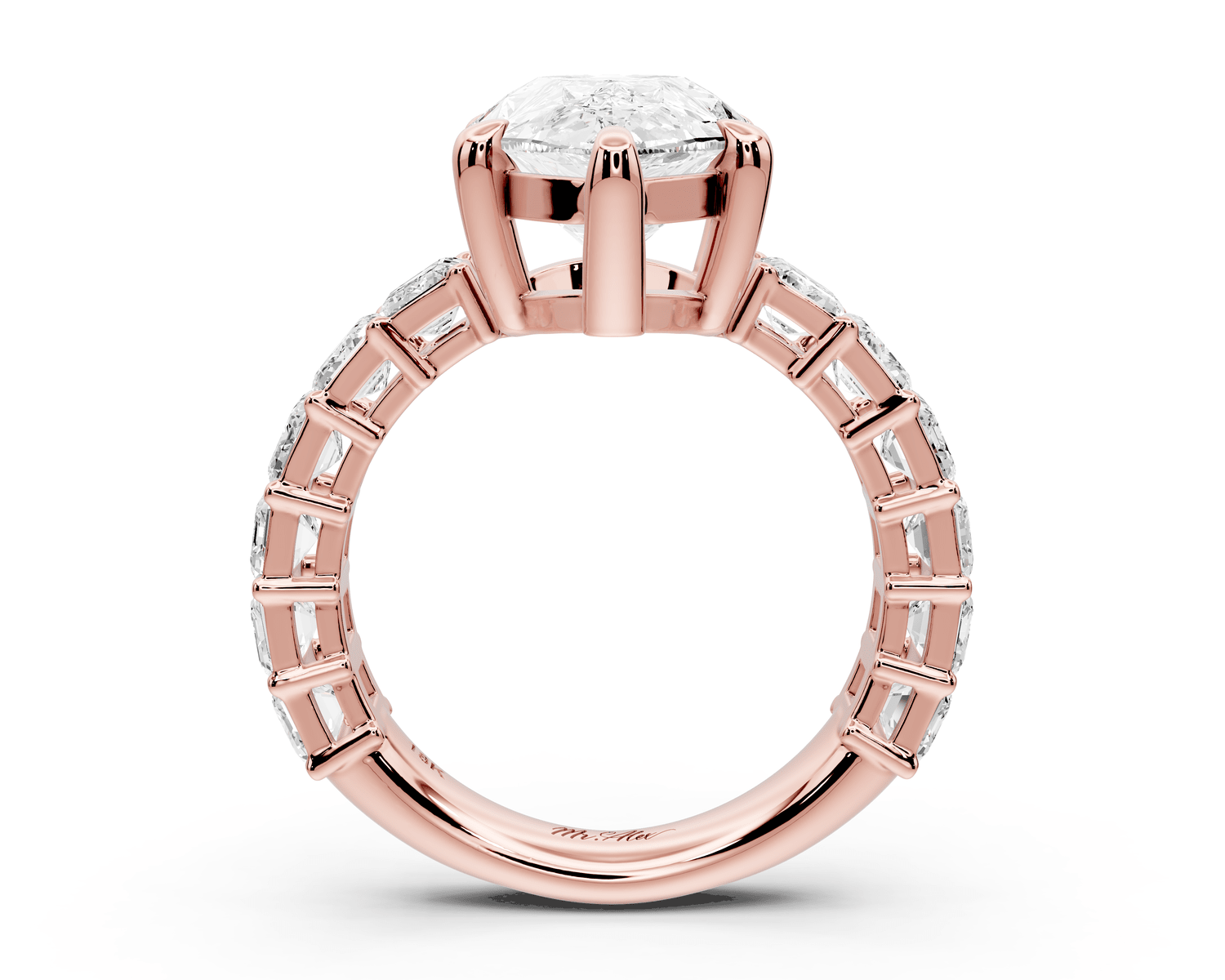 Violetta - 4ct 18k rose gold pear diamond with emerald cut accent stones engagament ring - Mr. Alex Jewelry