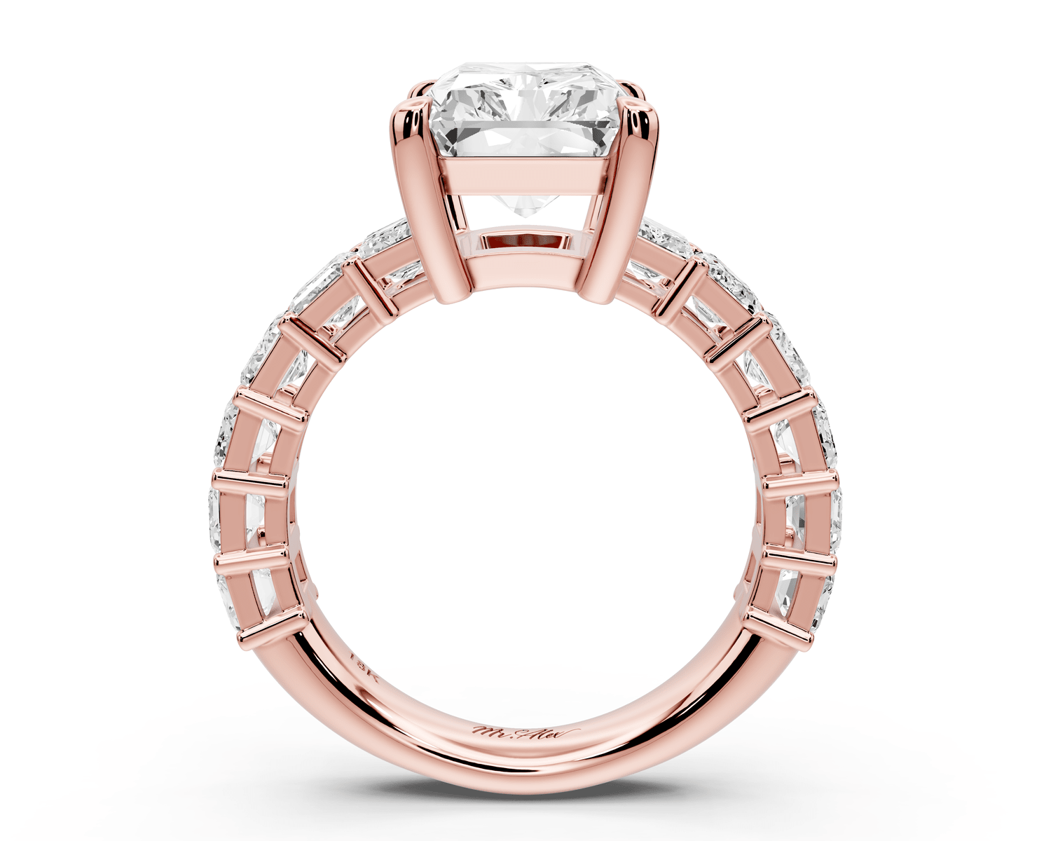 Violetta - 4ct 18k rose gold radiant diamond with emerald cut accent stones engagement ring - Mr. Alex Jewelry