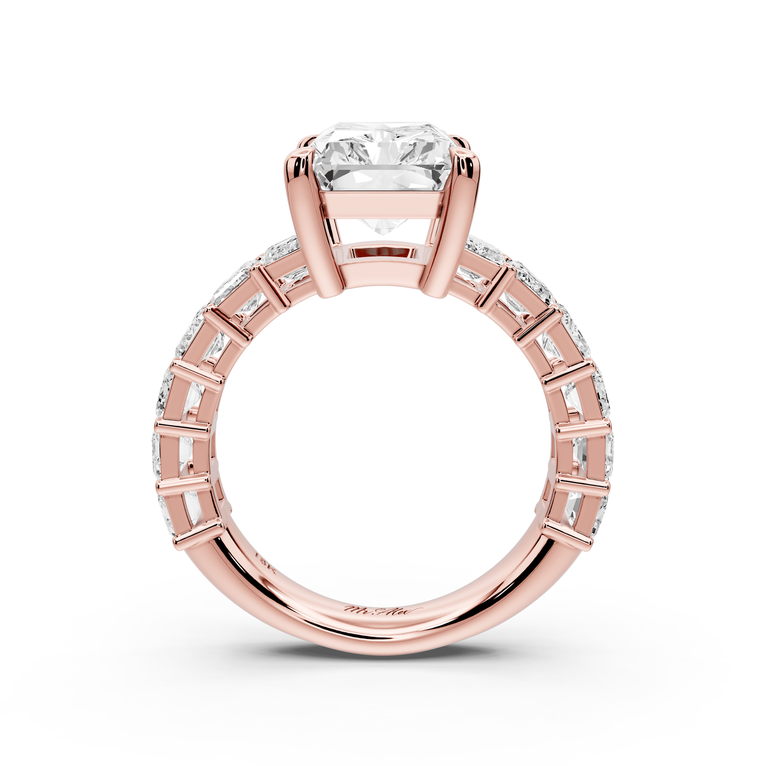 Violetta - 4ct 18k rose gold radiant diamond with emerald cut accent stones engagement ring - Mr. Alex Jewelry