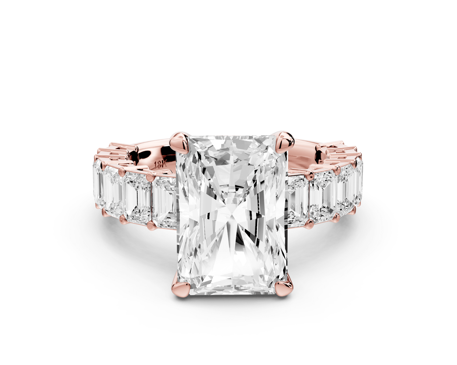 Violetta - 4ct 18k rose gold radiant diamond with emerald cut accent stones engagement ring - Mr. Alex Jewelry