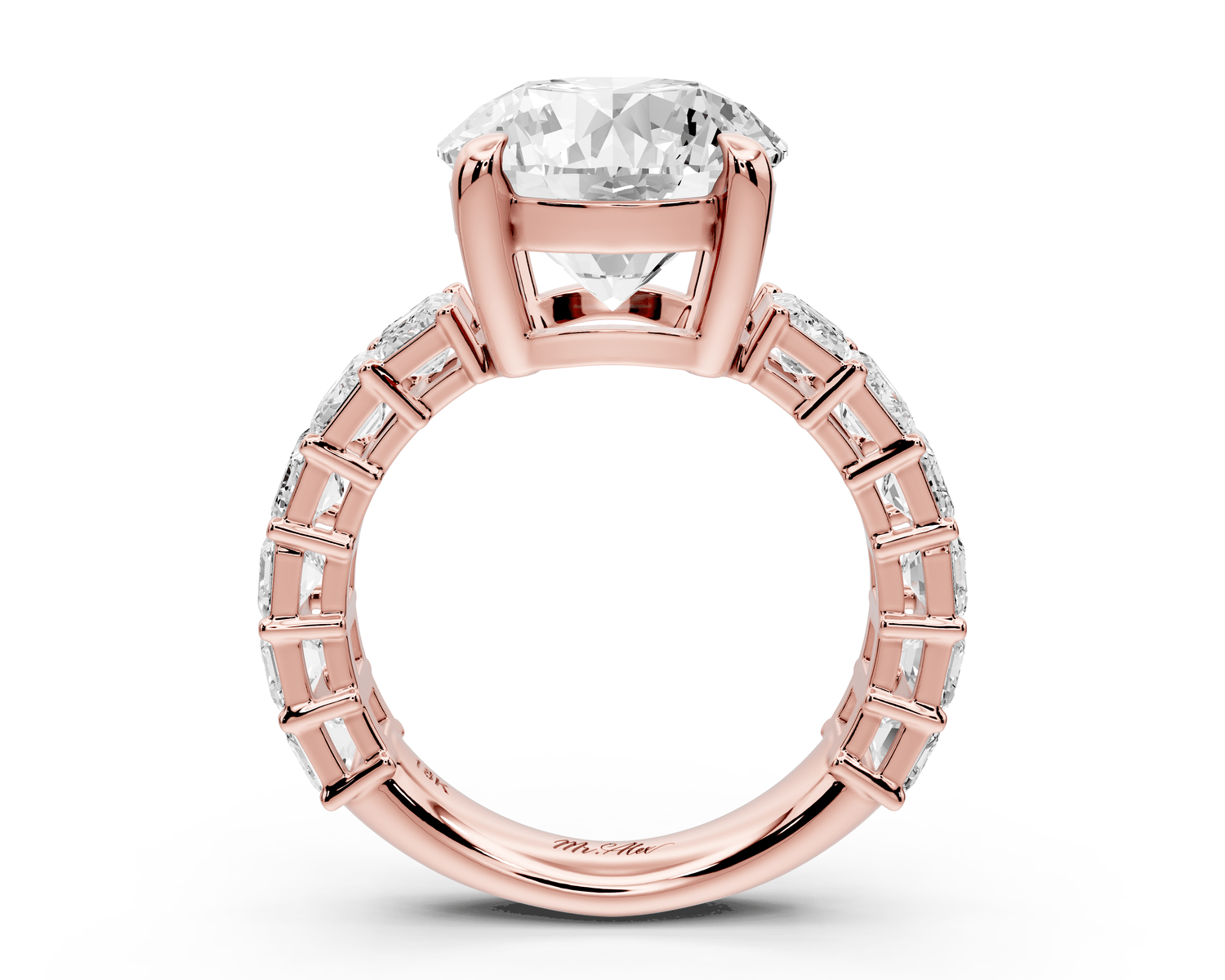 Violetta - 4ct 18k rose gold round diamond with emerald cut accent stones engagement ring - Mr. Alex Jewelry