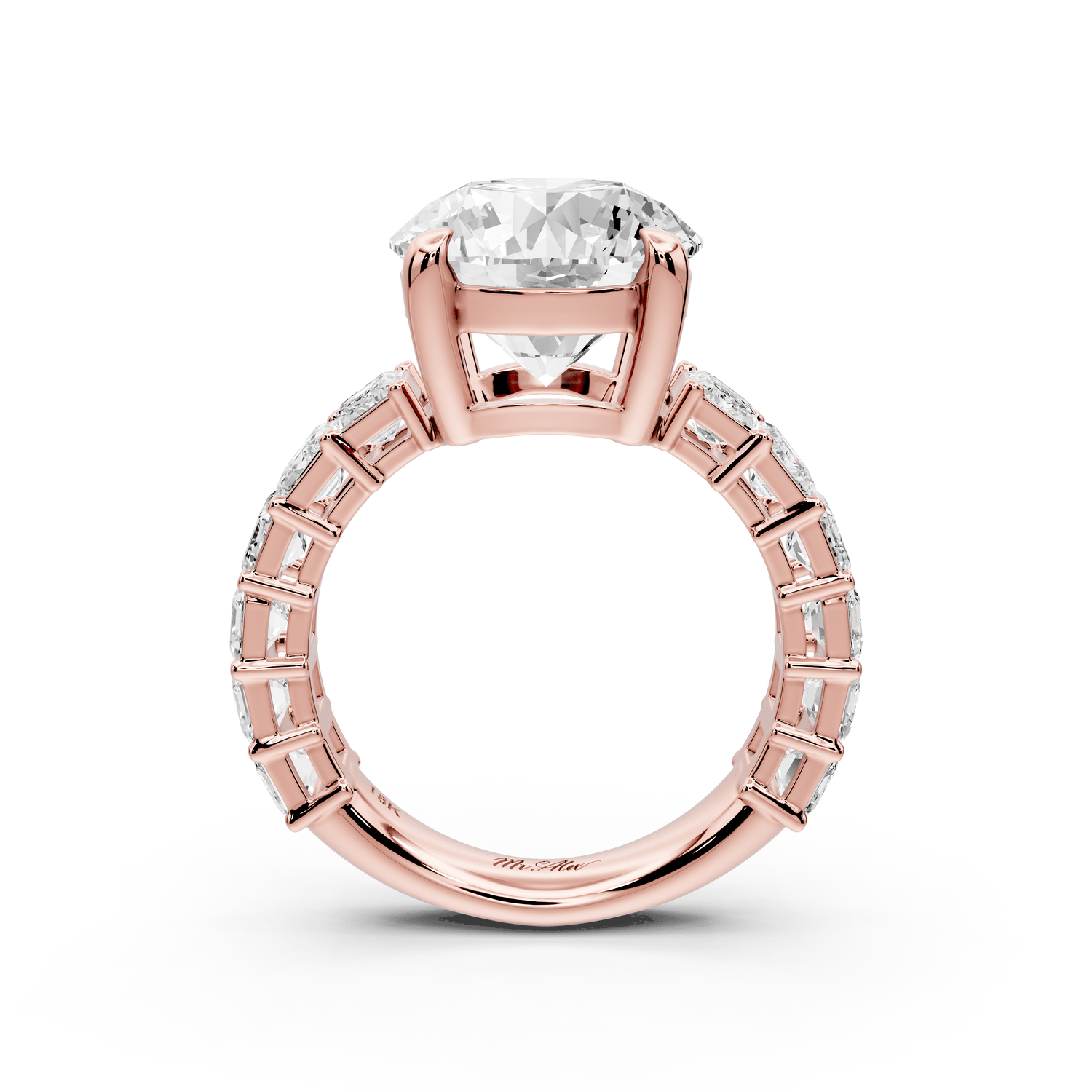 Violetta - 4ct 18k rose gold round diamond with emerald cut accent stones engagement ring - Mr. Alex Jewelry