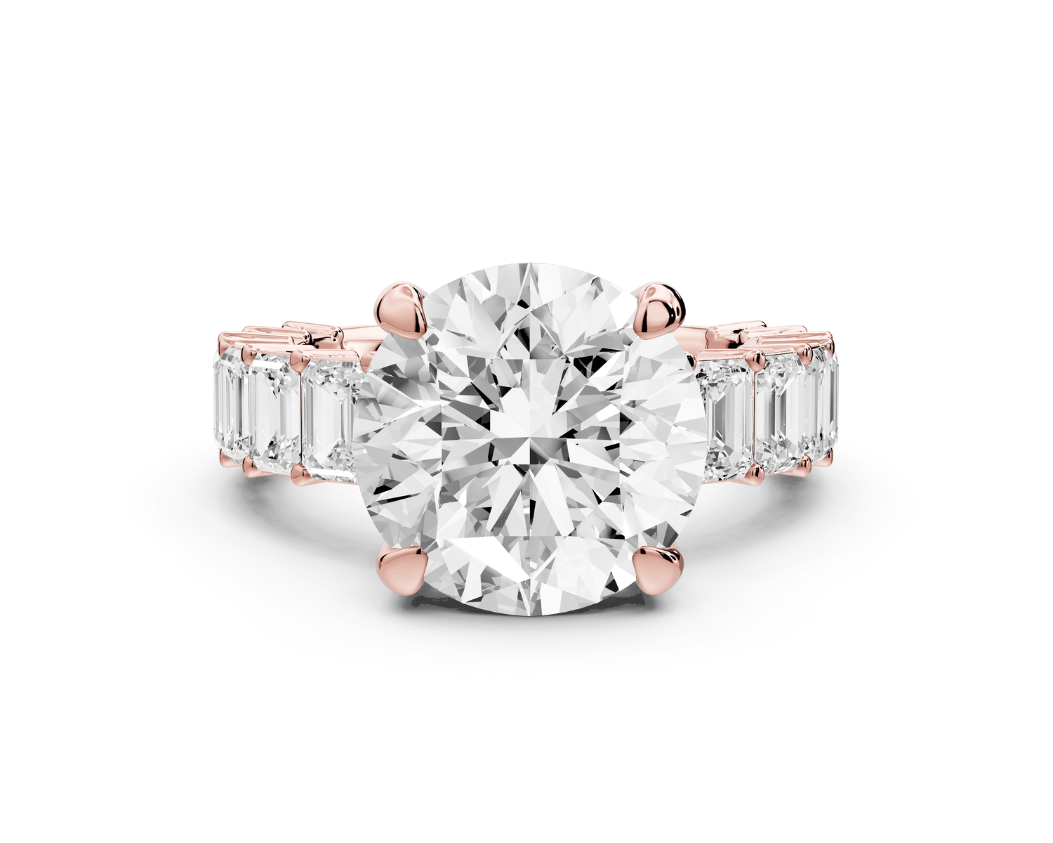 Violetta - 4ct 18k rose gold round diamond with emerald cut accent stones engagement ring - Mr. Alex Jewelry