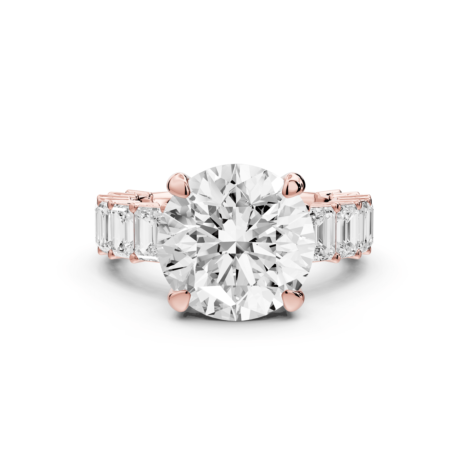 Violetta - 4ct 18k rose gold round diamond with emerald cut accent stones engagement ring - Mr. Alex Jewelry