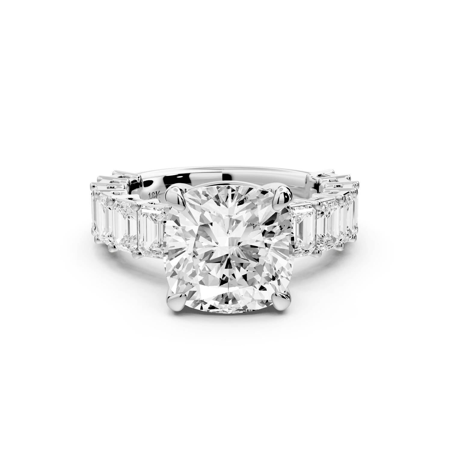 Violetta - 4ct 18k white gold cushion diamond with emerald cut accent stones engagement ring - Mr. Alex Jewelry