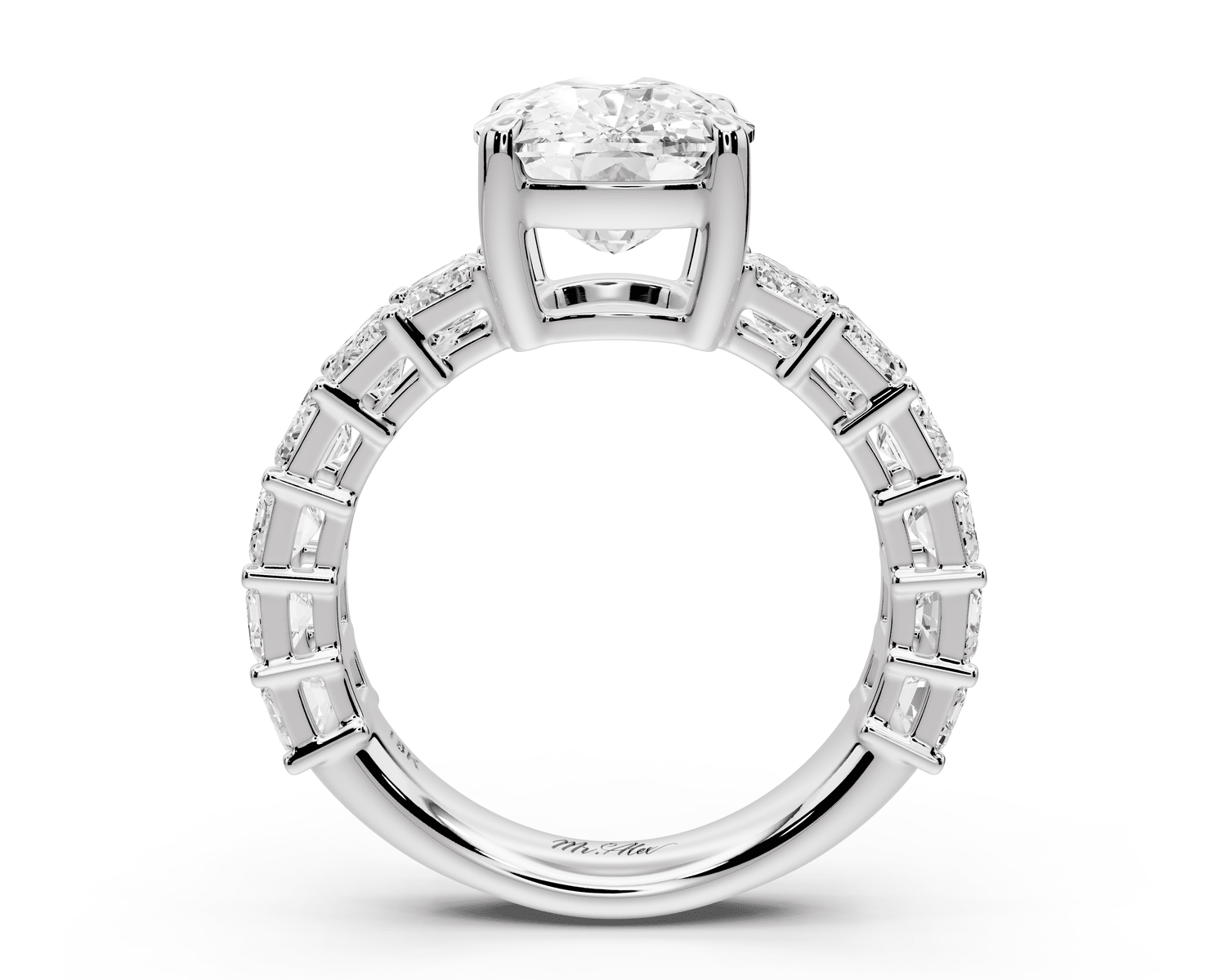 Violetta - 4ct 18k white gold ecushion diamond with emerald cut accent stones engagement ring - Mr. Alex Jewelry