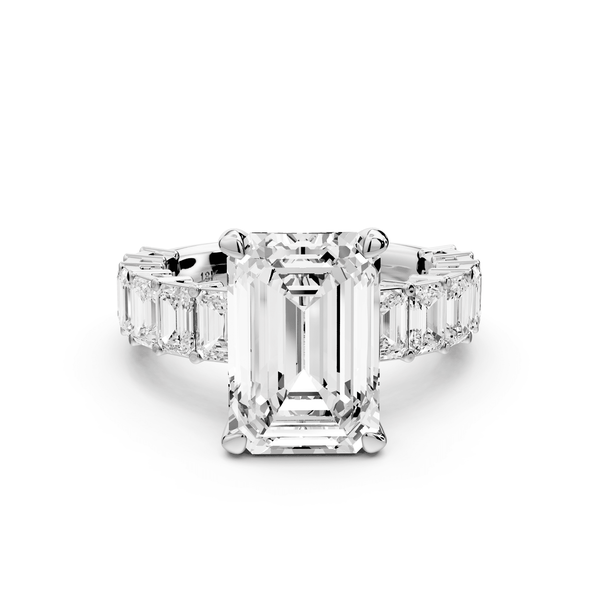 Violetta - 4ct 18k white gold emerald diamond with emerald cut accent stones engagament ring - Mr. Alex Jewelry