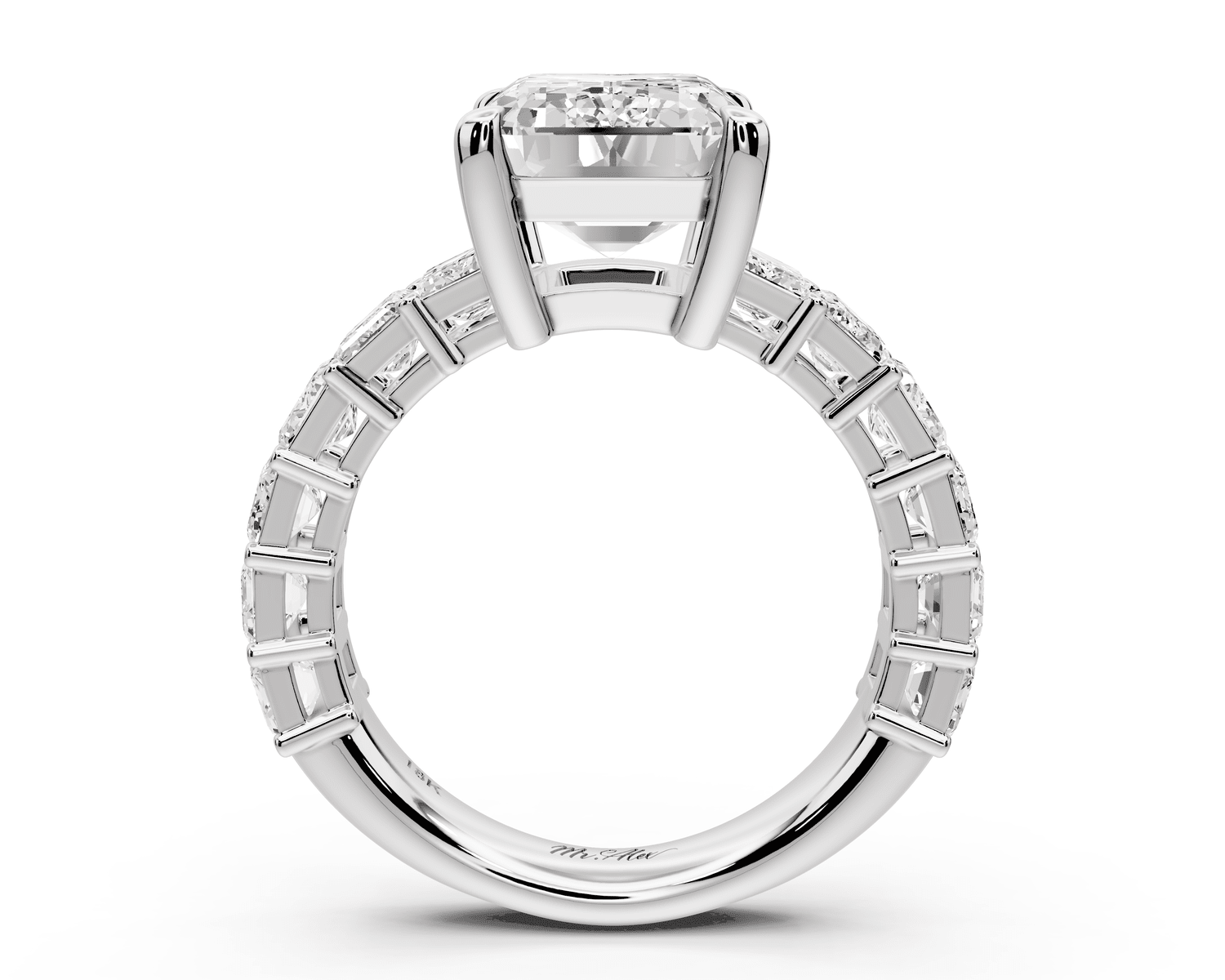 Violetta - 4ct 18k white gold emerald diamond with emerald cut accent stones engagament ring - Mr. Alex Jewelry