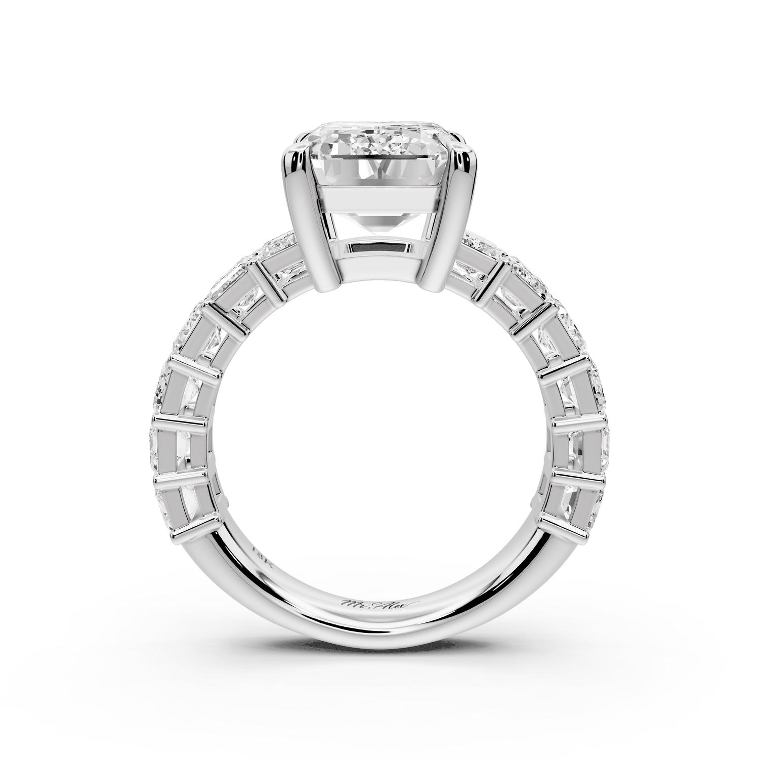 Violetta - 4ct 18k white gold emerald diamond with emerald cut accent stones engagament ring - Mr. Alex Jewelry