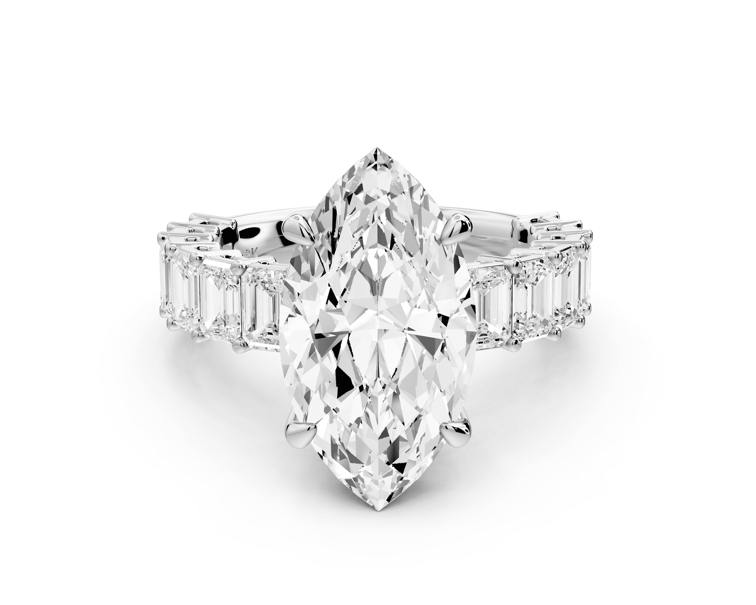 Violetta - 4ct 18k white gold marquise diamond with emerald cut accent stones engagement ring - Mr. Alex Jewelry