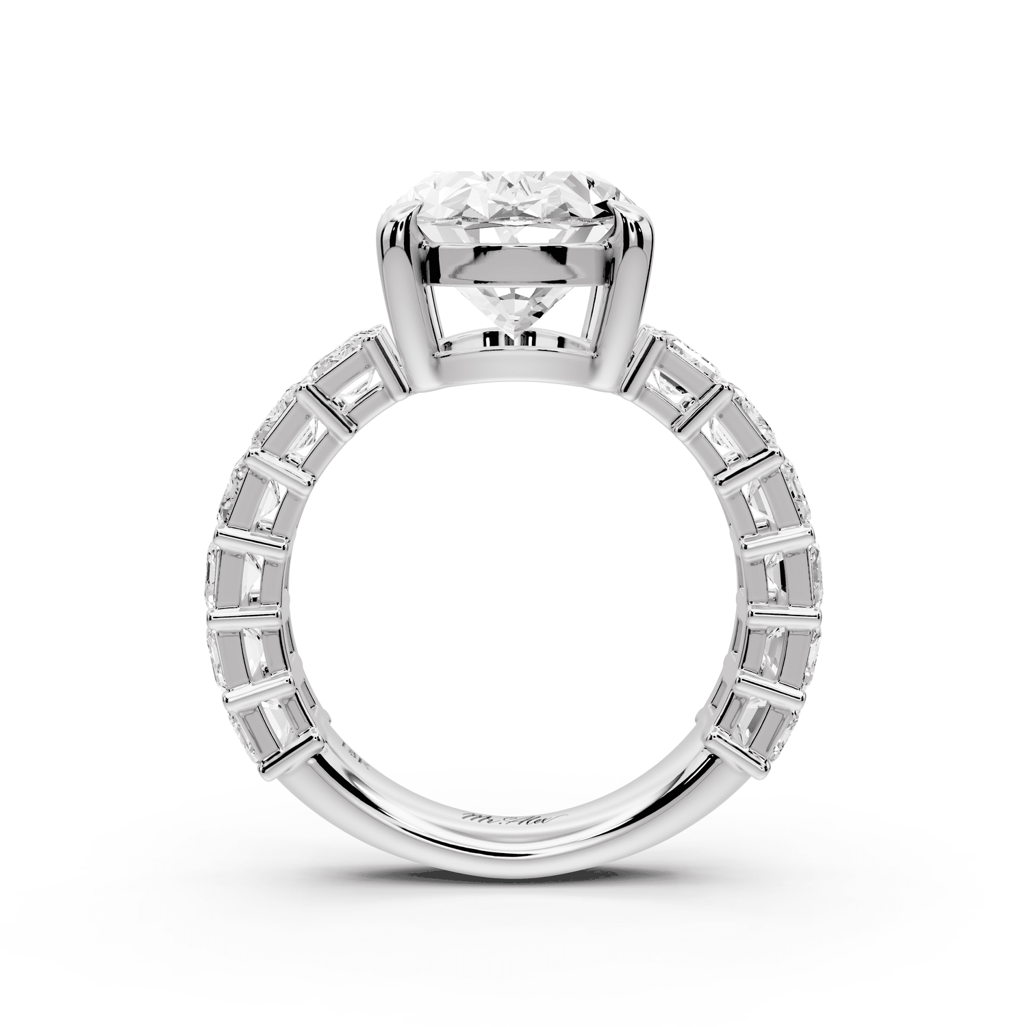 Violetta - 4ct 18k white gold oval diamond with emerald cut accent stones engagament ring - Mr. Alex Jewelry