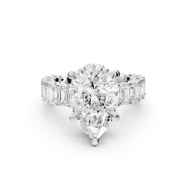 Violetta - 4ct 18k white gold pear diamond with emerald cut accent stones engagament ring - Mr. Alex Jewelry