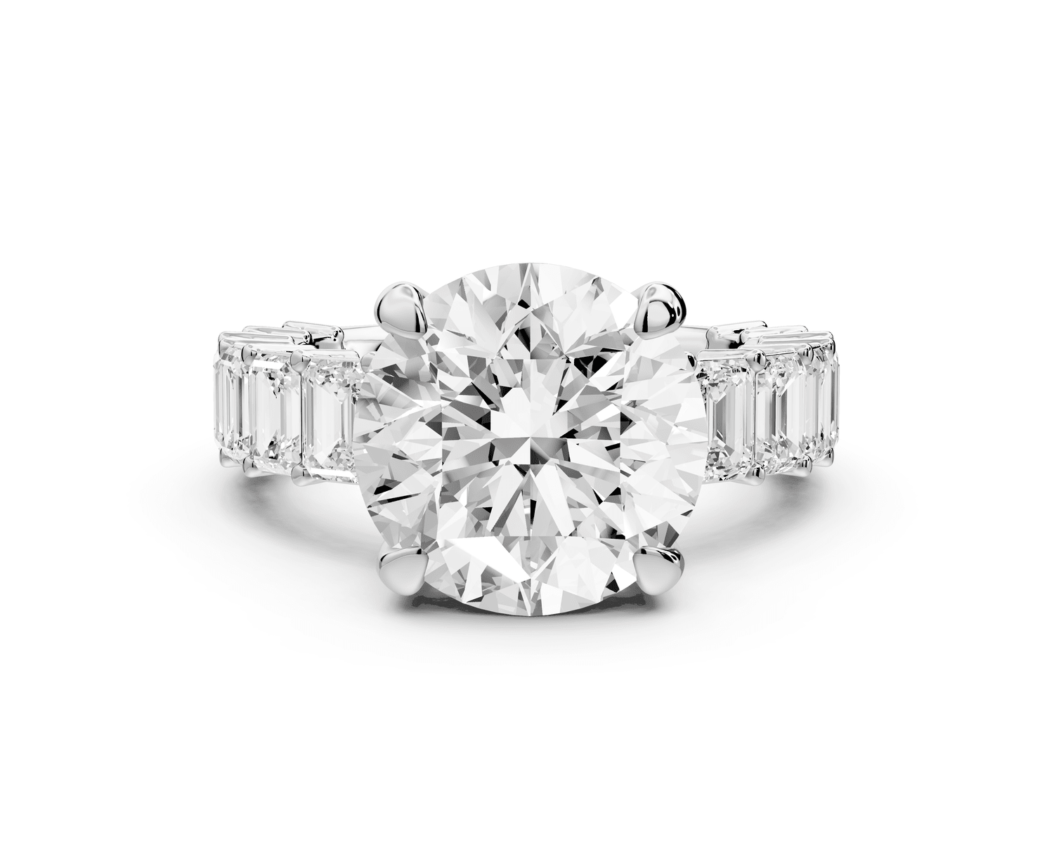 Violetta - 4ct 18k white gold round diamond with emerald cut accent stones engagement ring - Mr. Alex Jewelry