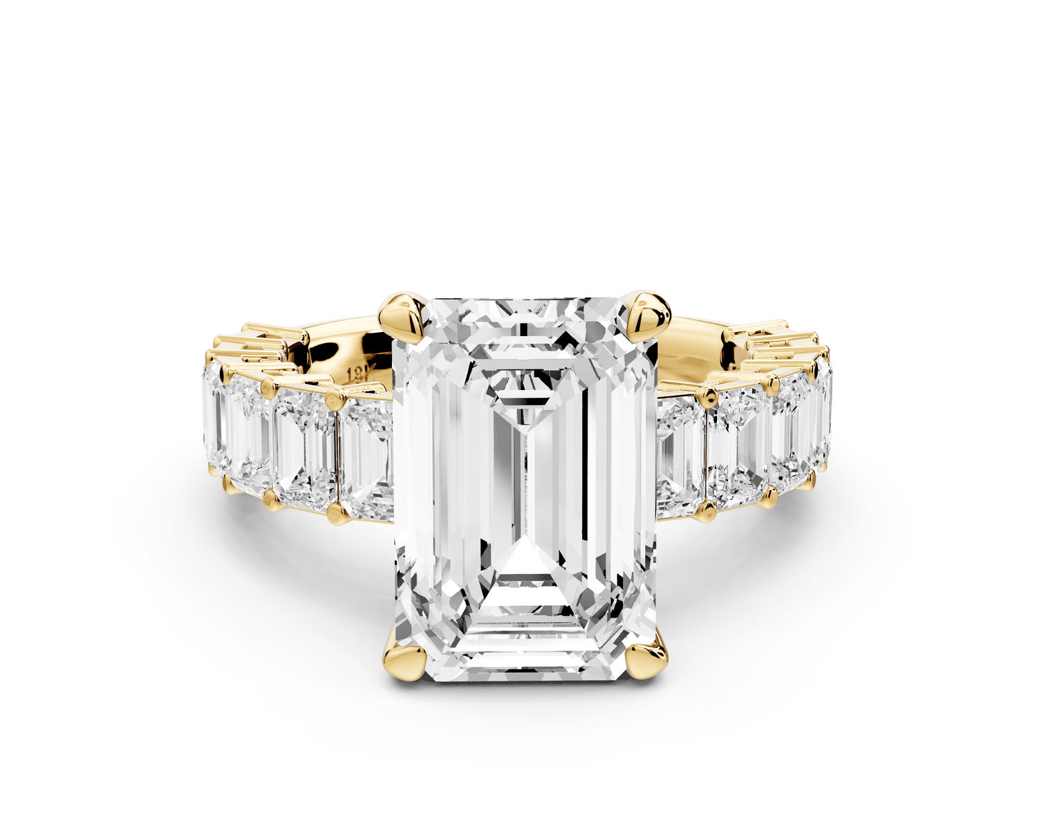Violetta - 4ct 18k yellow gold emerald diamond with emerald cut accent stones engagament ring - Mr. Alex Jewelry