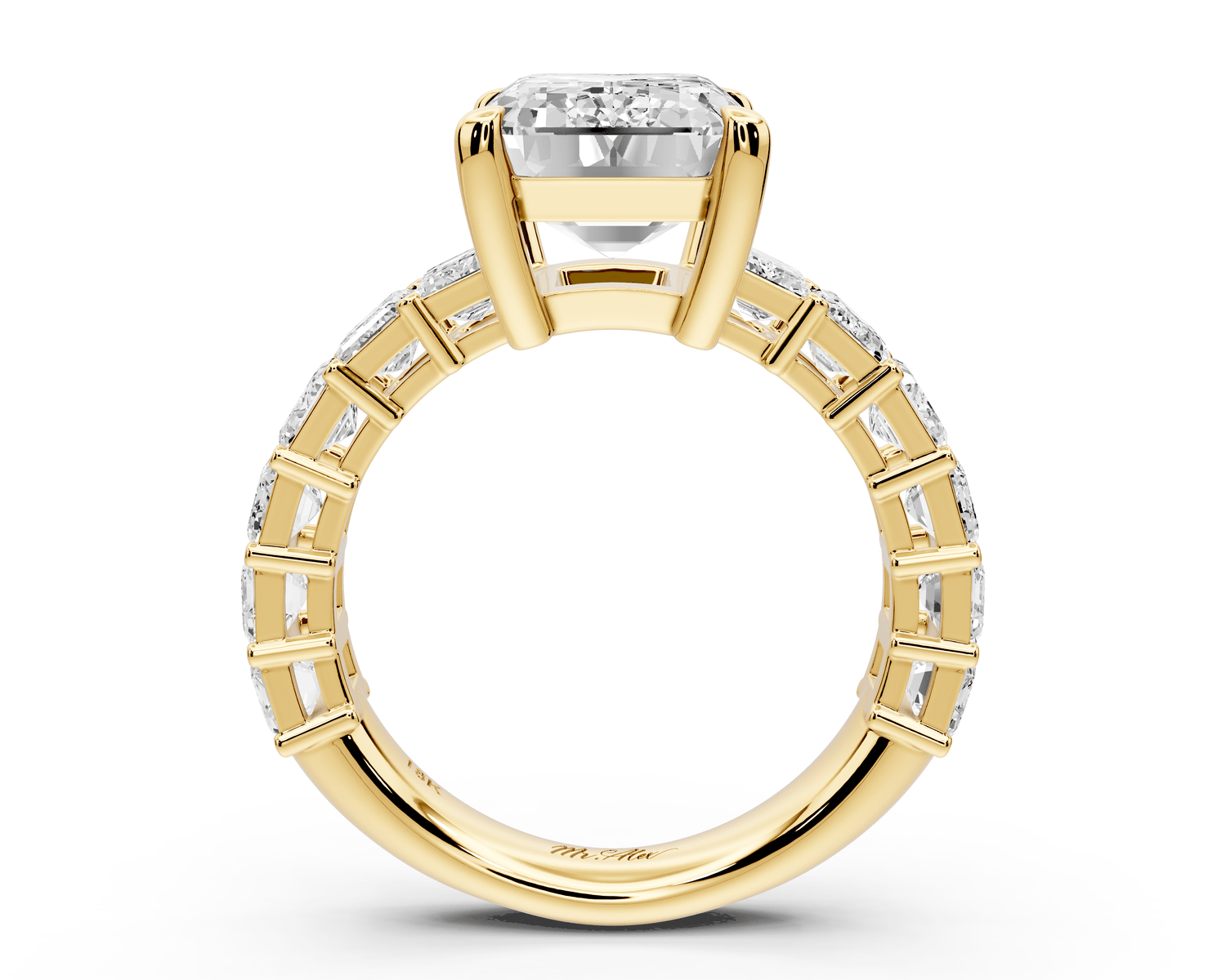 Violetta - 4ct 18k yellow gold emerald diamond with emerald cut accent stones engagament ring - Mr. Alex Jewelry