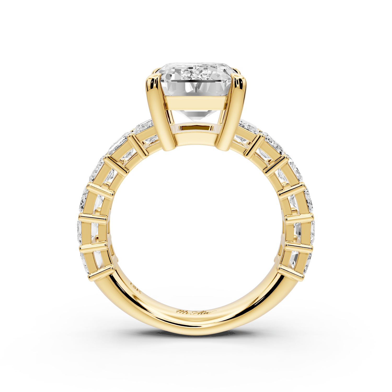 Violetta - 4ct 18k yellow gold emerald diamond with emerald cut accent stones engagament ring - Mr. Alex Jewelry