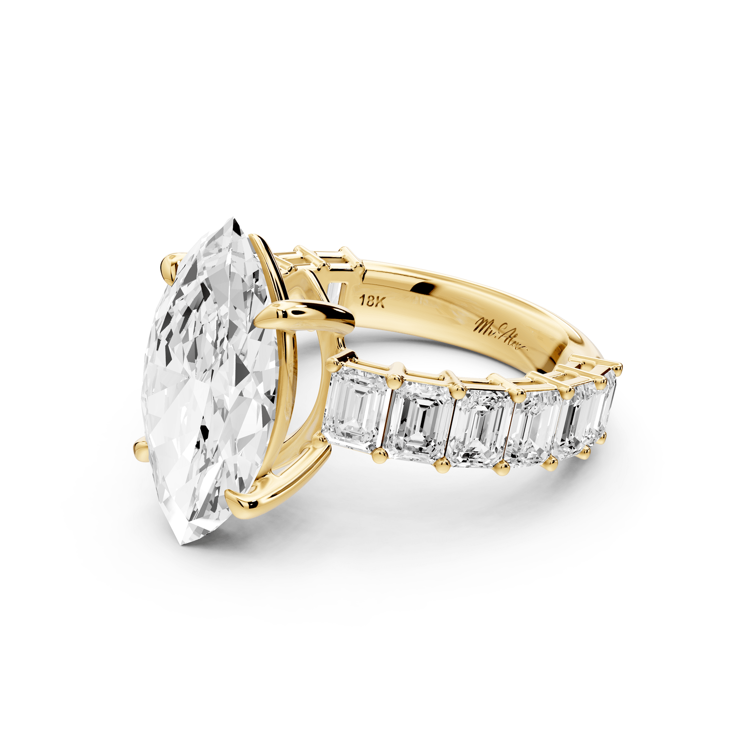 Violetta - 4ct 18k yellow gold marquise diamond with emerald cut accent stones engagement ring - Mr. Alex Jewelry