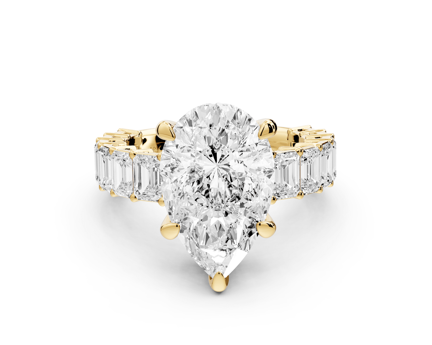 Violetta - 4ct 18k yellow gold pear diamond with emerald cut accent stones engagament ring - Mr. Alex Jewelry