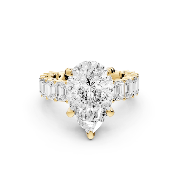 Violetta - 4ct 18k yellow gold pear diamond with emerald cut accent stones engagament ring - Mr. Alex Jewelry