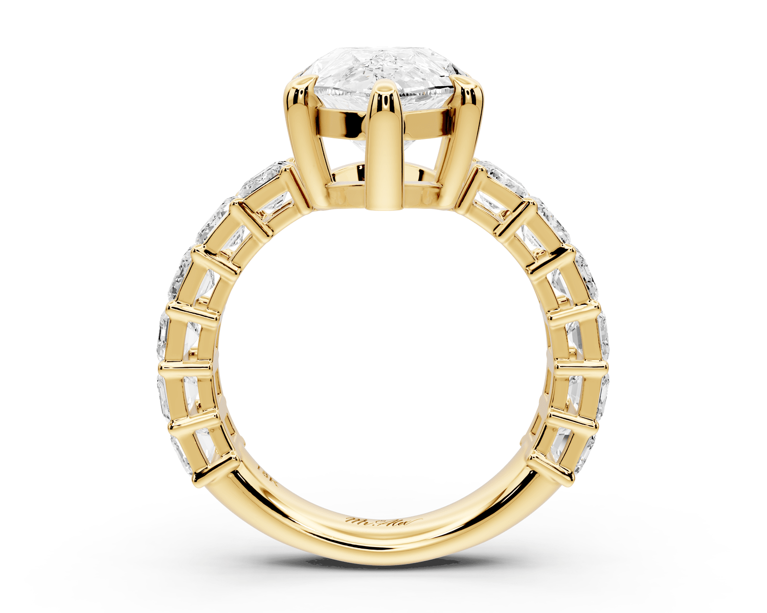 Violetta - 4ct 18k yellow gold pear diamond with emerald cut accent stones engagament ring - Mr. Alex Jewelry