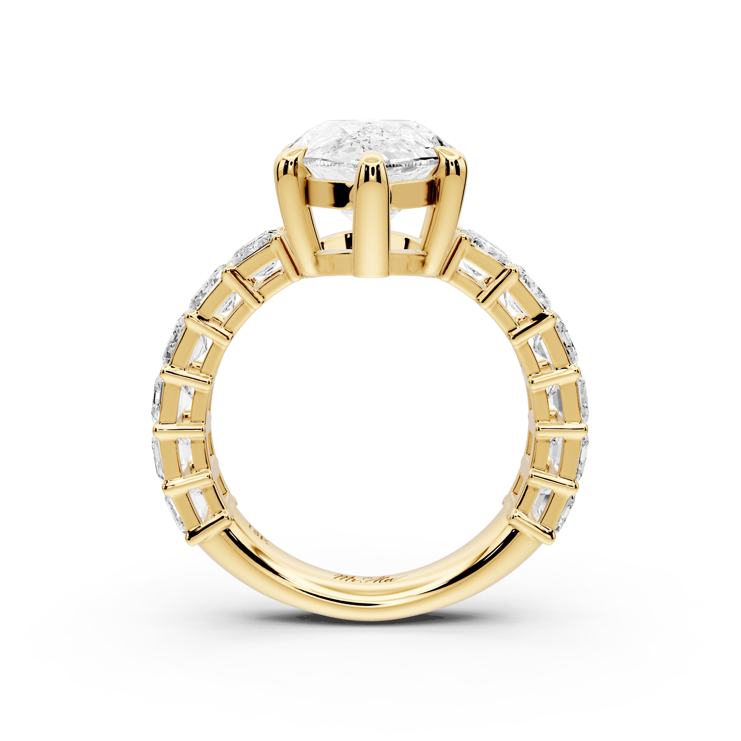 Violetta - 4ct 18k yellow gold pear diamond with emerald cut accent stones engagament ring - Mr. Alex Jewelry