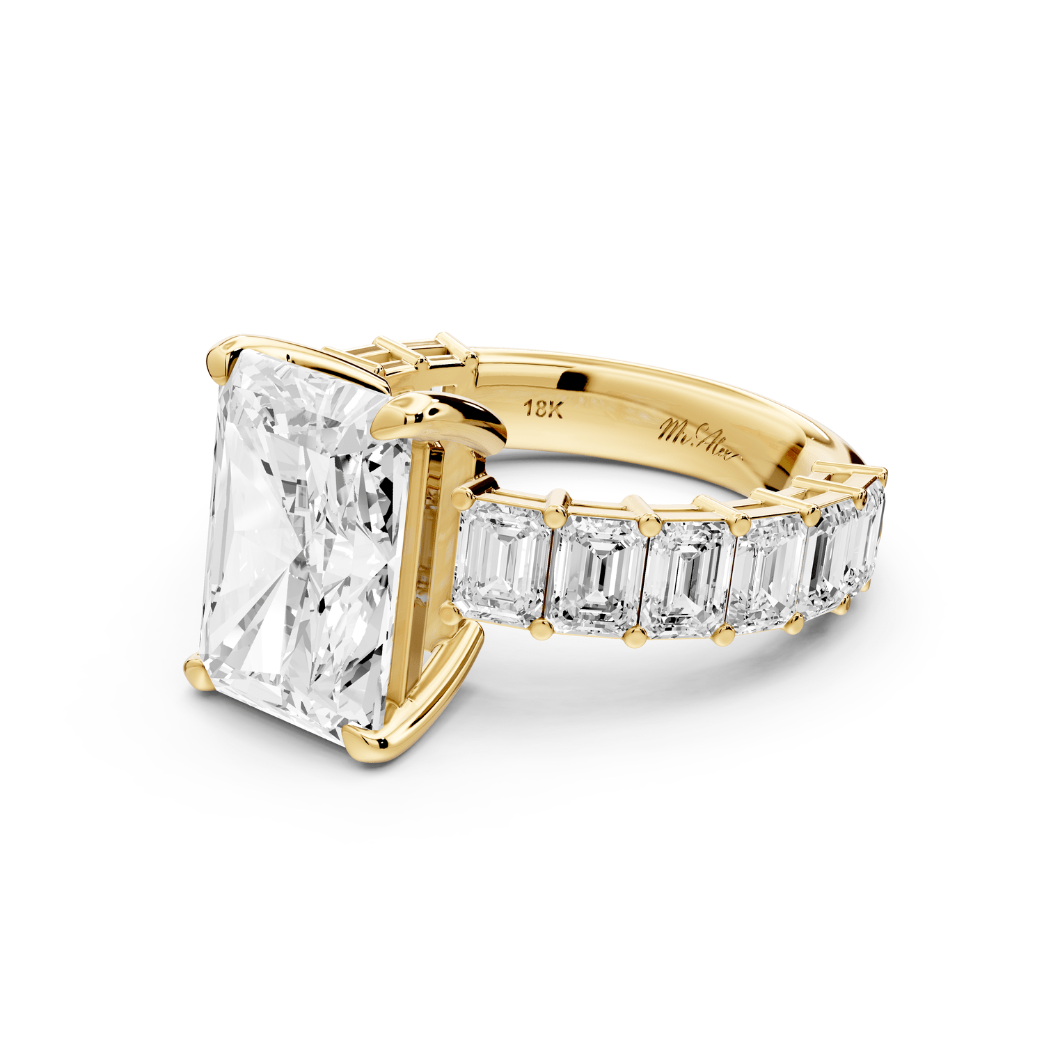 Violetta - 4ct 18k yellow gold radiant diamond with emerald cut accent stones engagement ring - Mr. Alex Jewelry