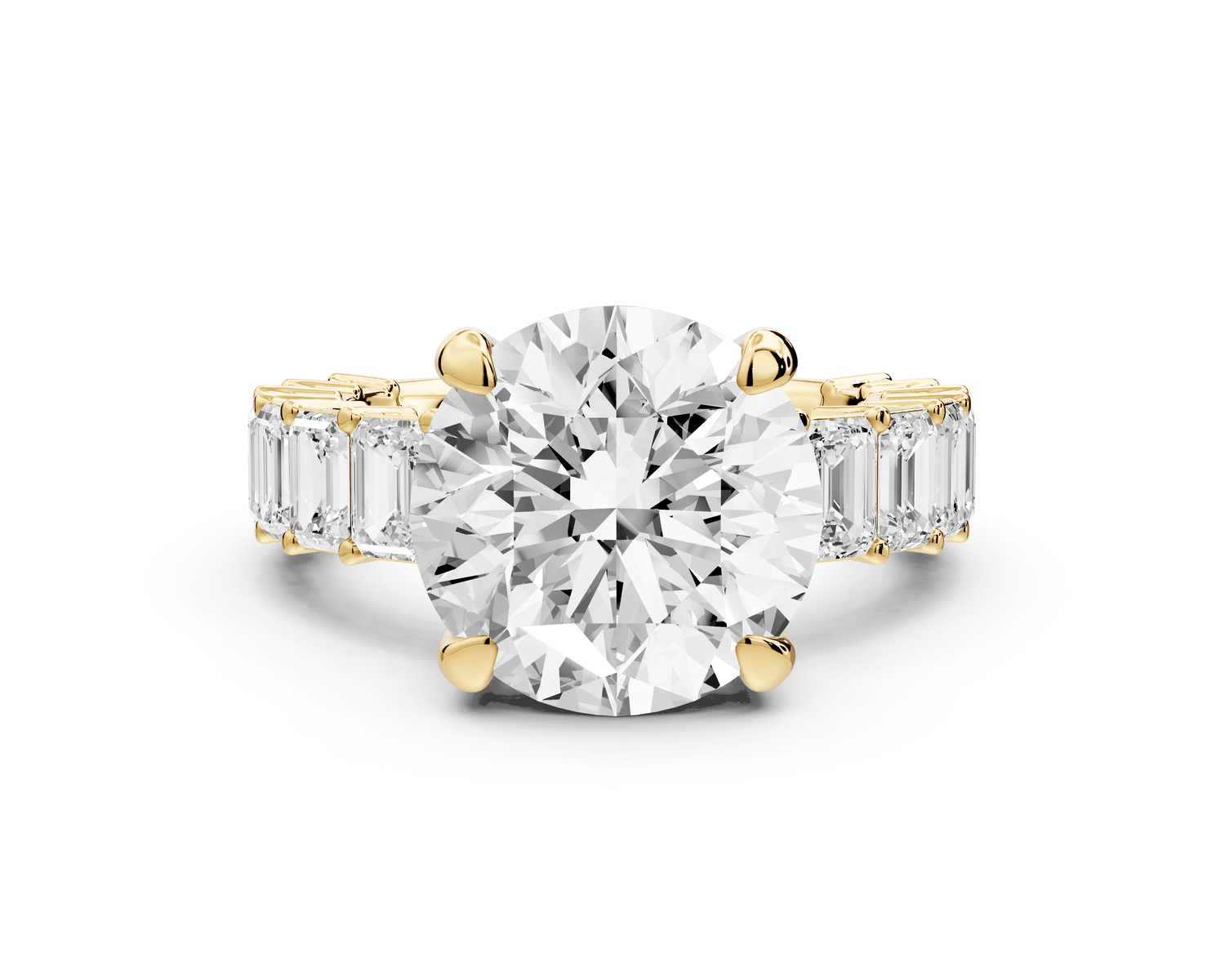 Violetta - 4ct 18k yellow gold round diamond with emerald cut accent stones engagement ring - Mr. Alex Jewelry