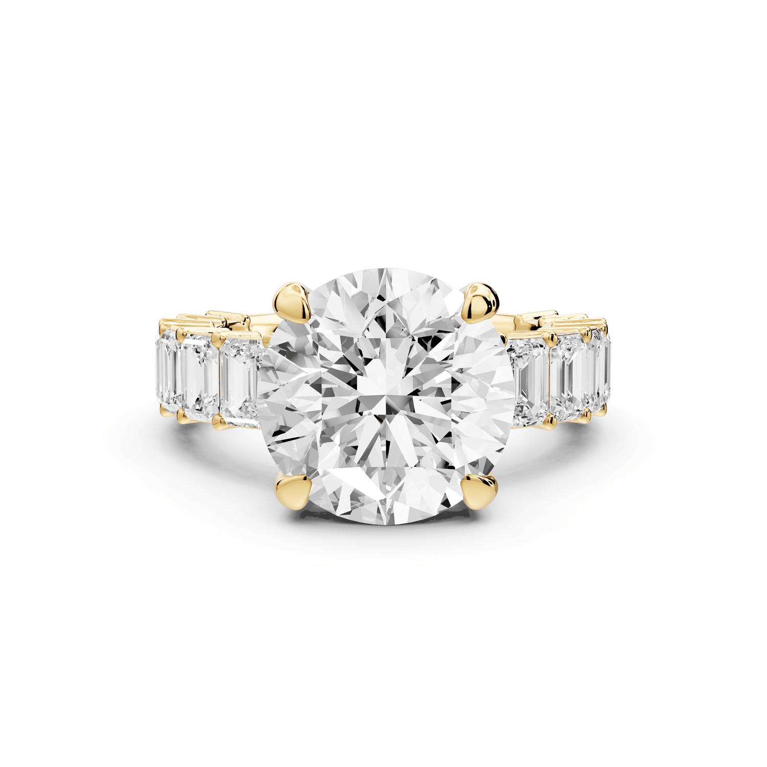 Violetta - 4ct 18k yellow gold round diamond with emerald cut accent stones engagement ring - Mr. Alex Jewelry