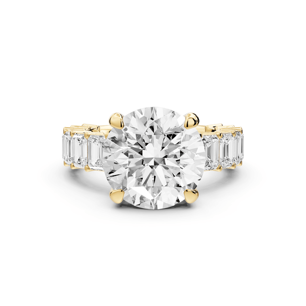 Violetta - 4ct 18k yellow gold round diamond with emerald cut accent stones engagement ring - Mr. Alex Jewelry