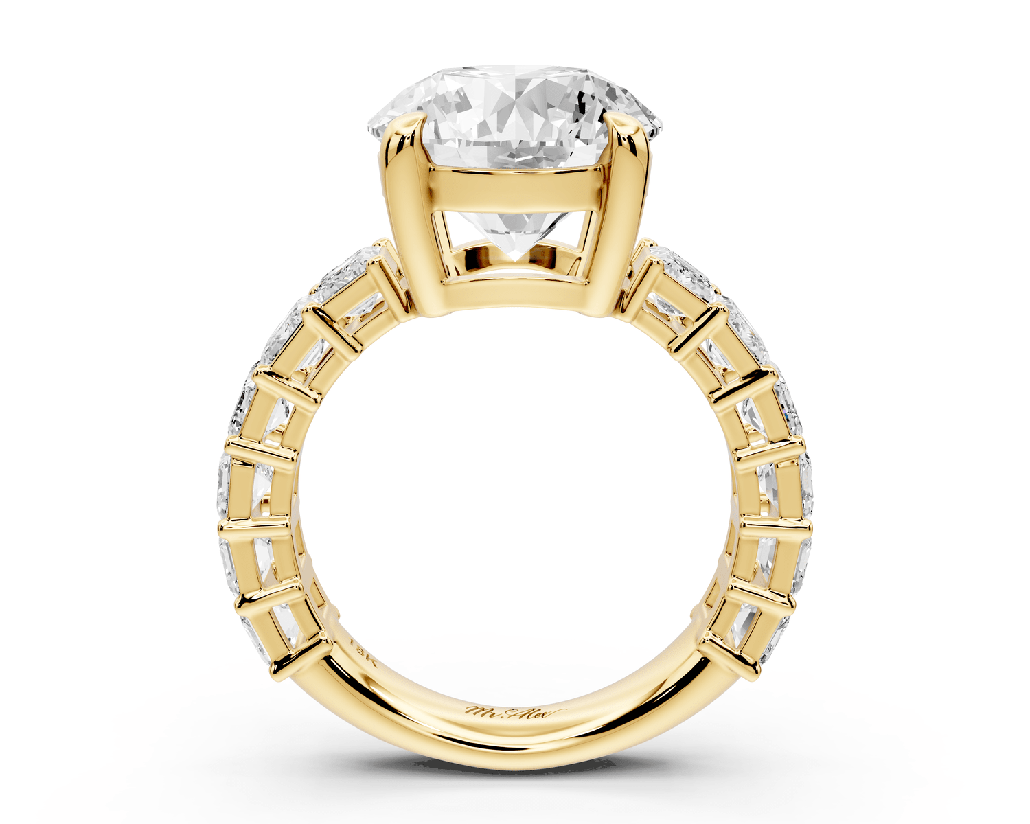 Violetta - 4ct 18k yellow gold round diamond with emerald cut accent stones engagement ring - Mr. Alex Jewelry